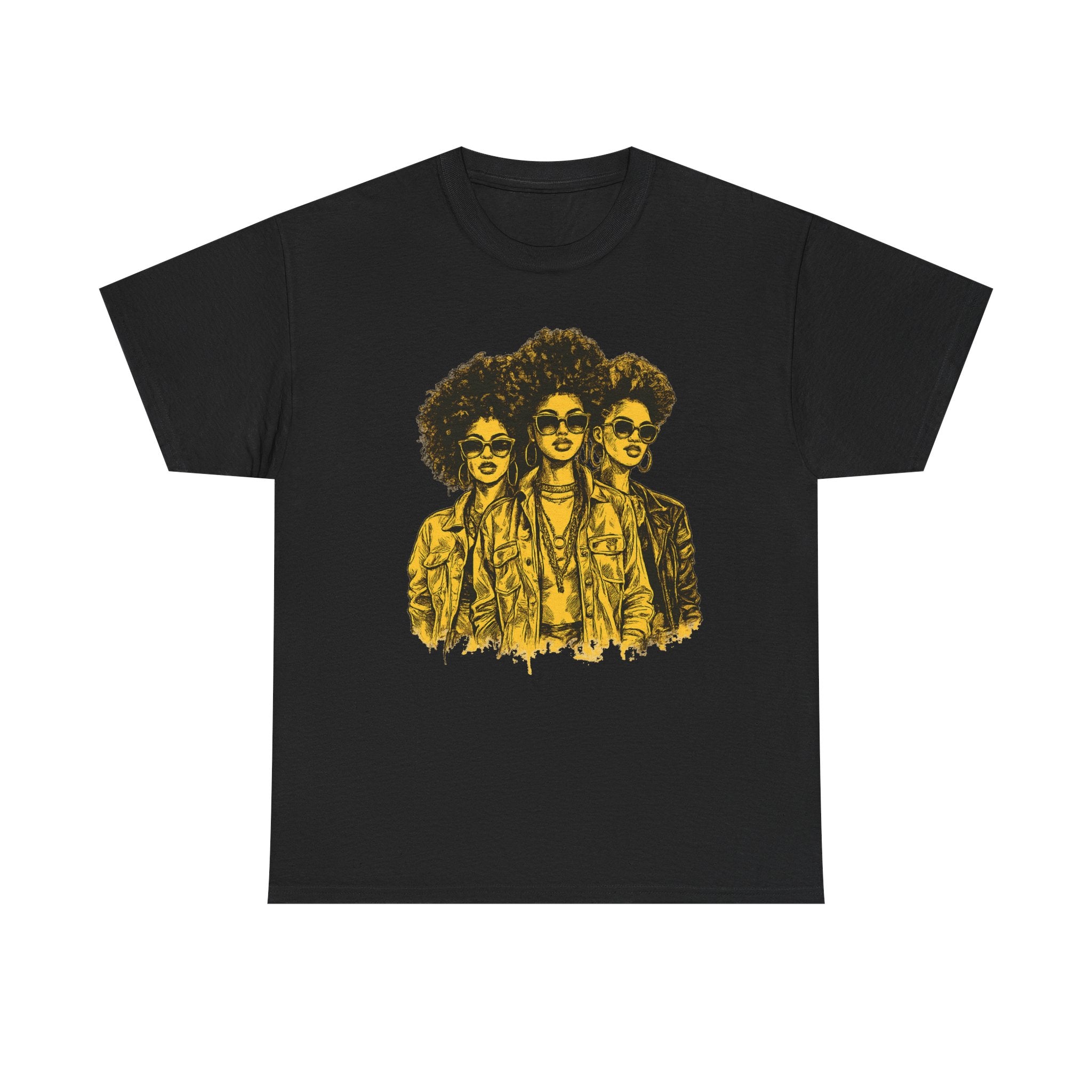 Afro Trio Graphic Tee — Vintage Bold Black Women Portrait T‑Shirt