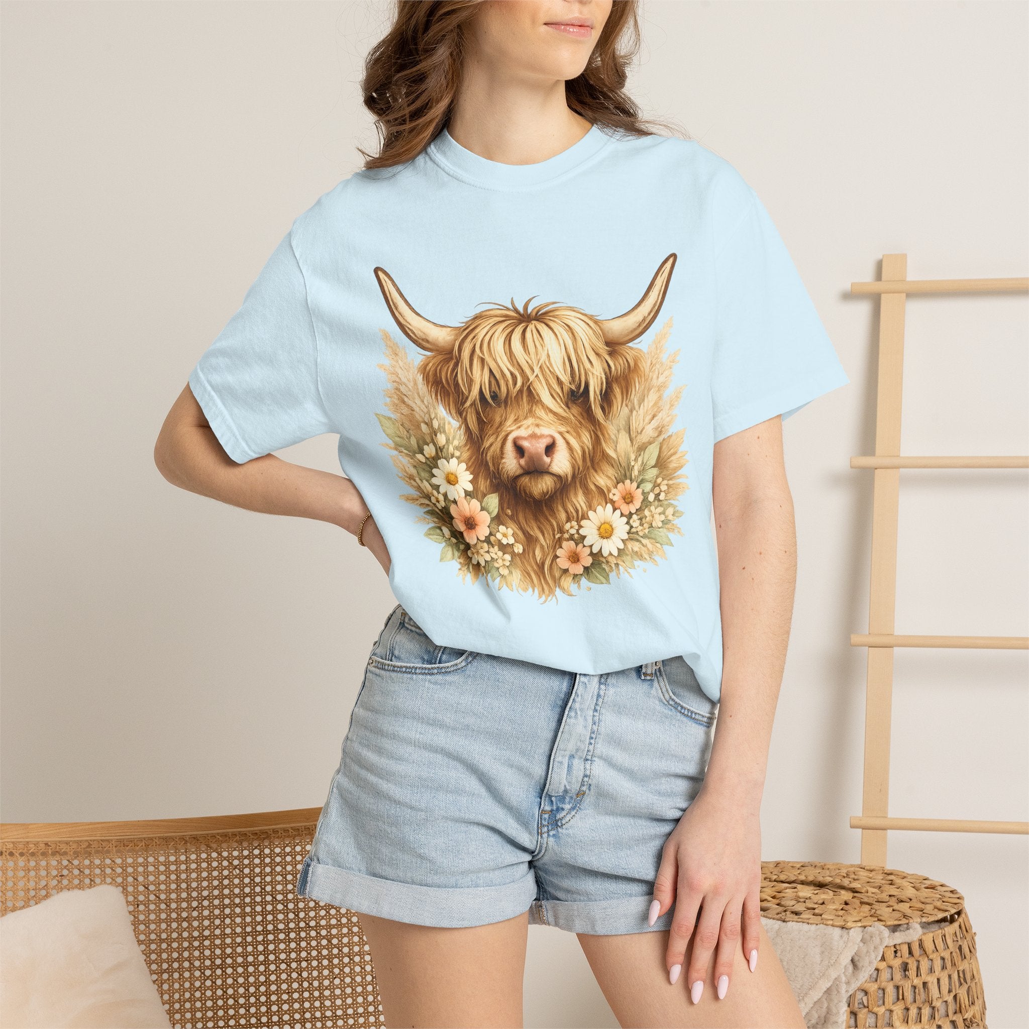 Highland Cow Floral T-Shirt — Cute Scottish Highland Cattle Tee