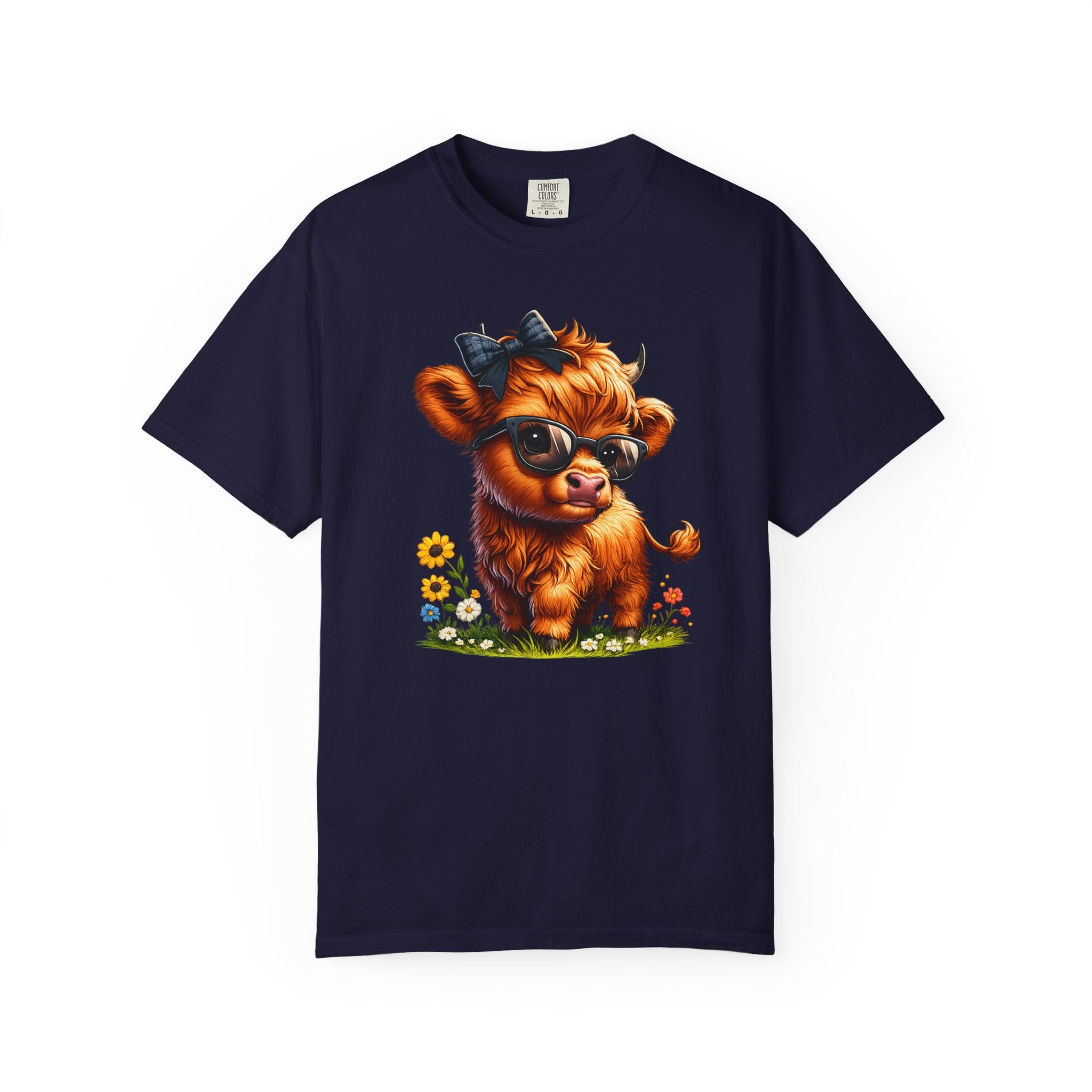 Cute Highland Calf T‑Shirt — Cool Sunglasses Cow with Flowers