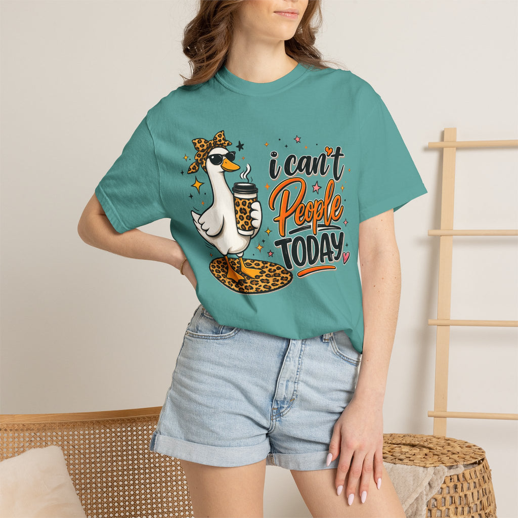 I Can't People Today T-Shirt — Leopard Duck Graphic Tee for Introverts