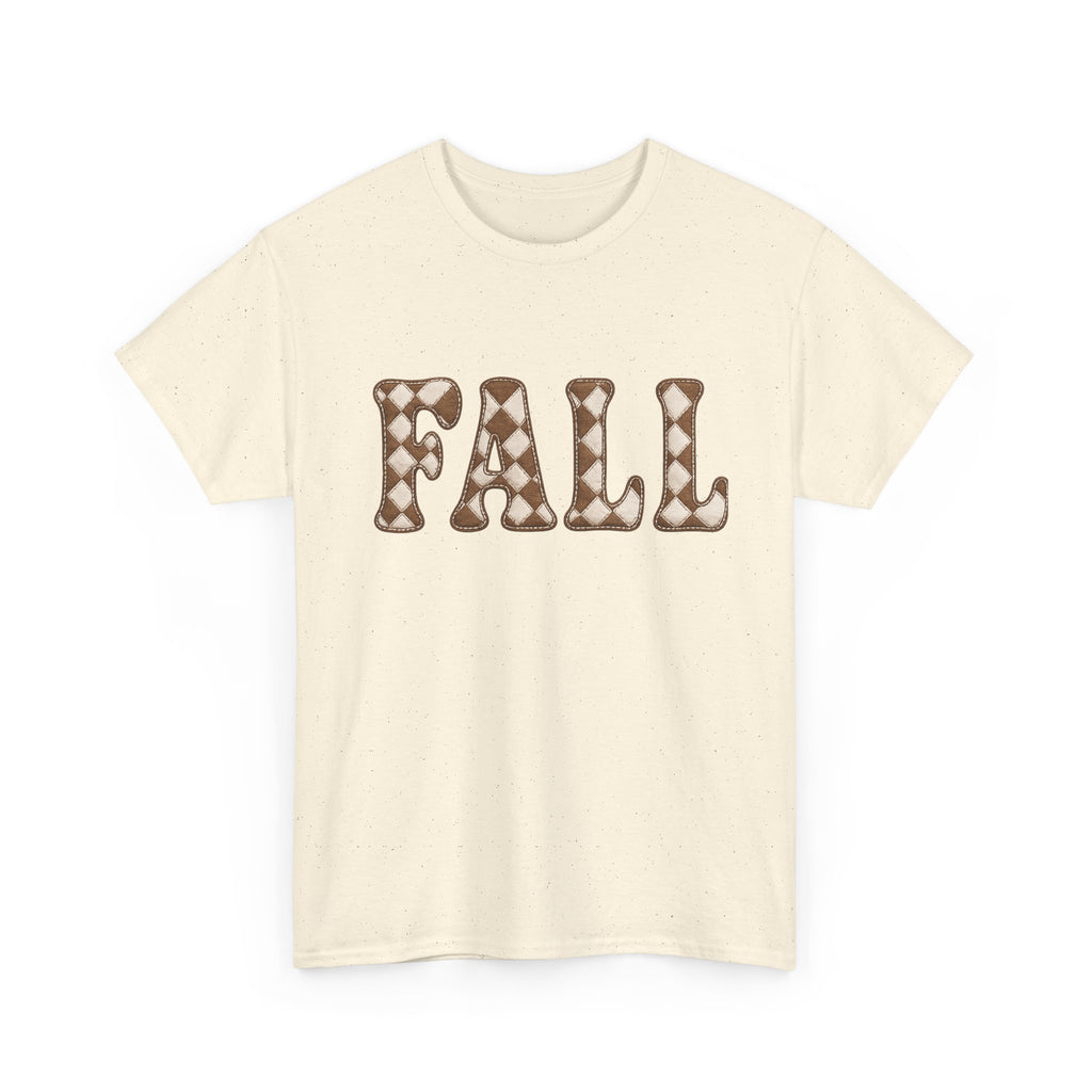 Fall Pumpkin Pattern T-Shirt — Cozy Autumn Tee with 'FALL' Lettering