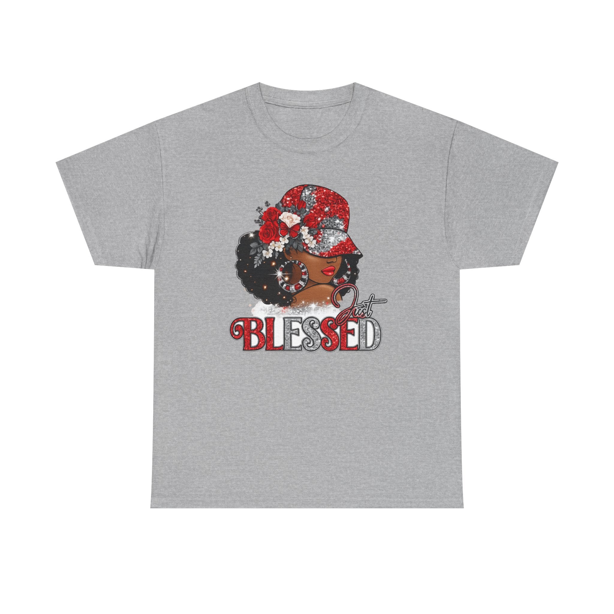 Blessed Afro Woman Graphic Tee — "BLESSED" Floral Headwrap Cotton T‑Shirt