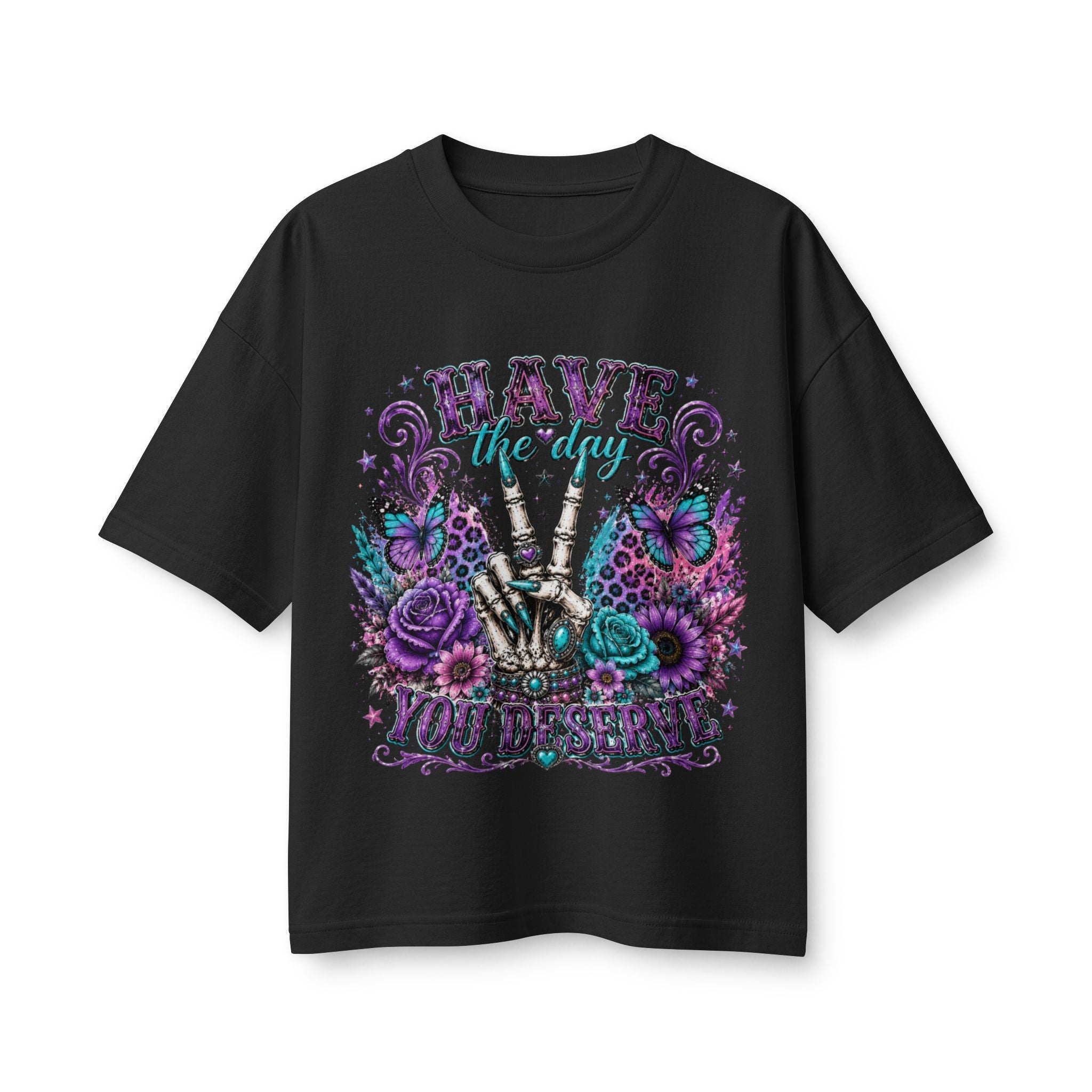 Have the Day You Deserve Graphic Tee — Floral Peace Sign Women’s T‑Shirt