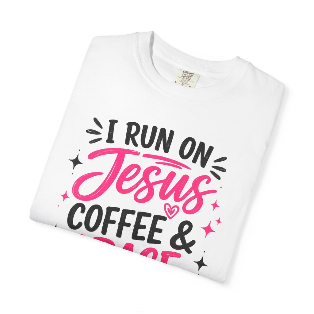 Christian Graphic T-Shirt - "I Run on Jesus, Coffee & Grace" Faith Tee