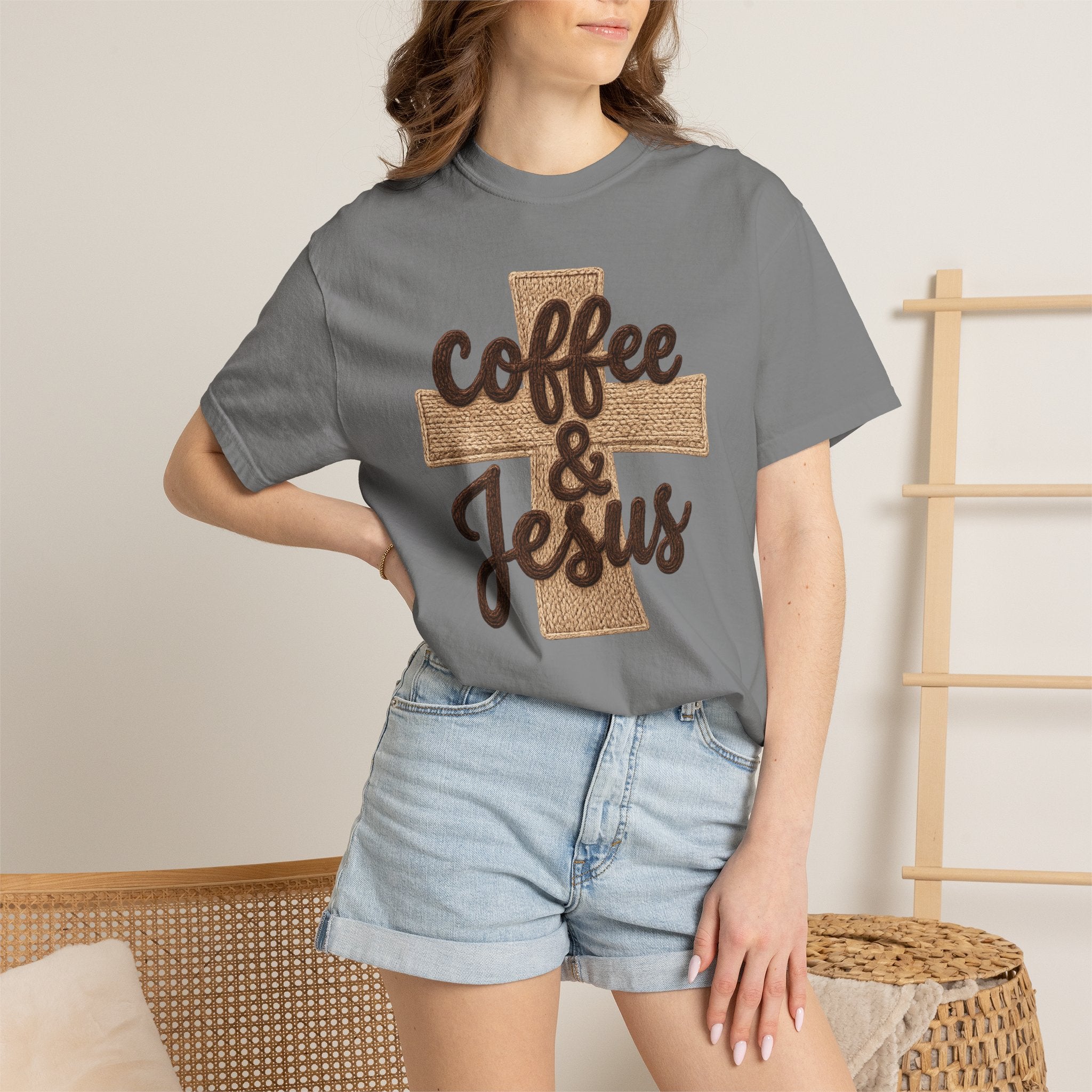 Coffee & Jesus T-Shirt — Christian Faith Graphic Tee with Cross