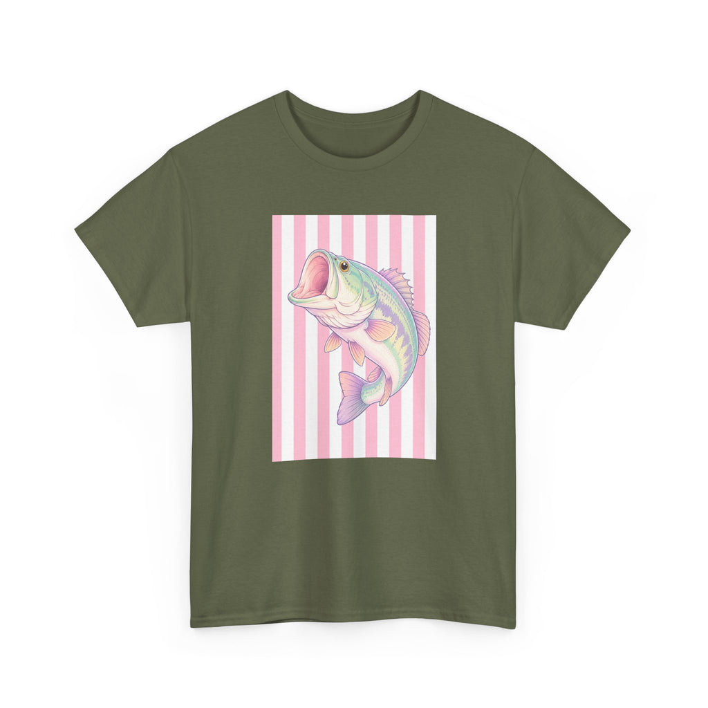 Pastel Bass Tee — Retro Striped Fishing Shirt