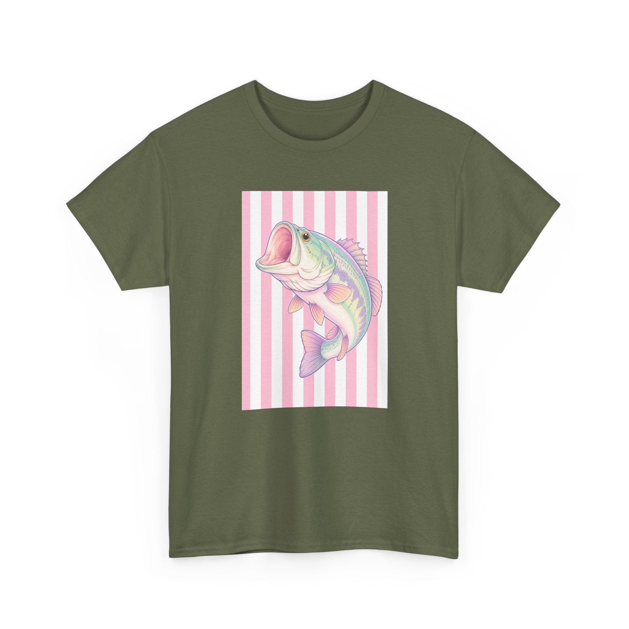 Pastel Bass Tee — Retro Striped Fishing Shirt