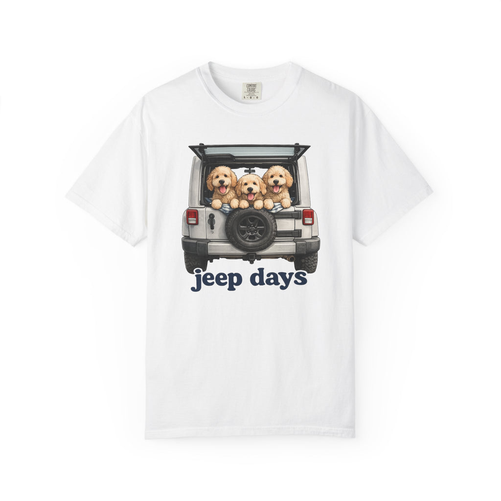 Jeep Days T-Shirt — Cute Golden Retrievers in Jeep Graphic Tee
