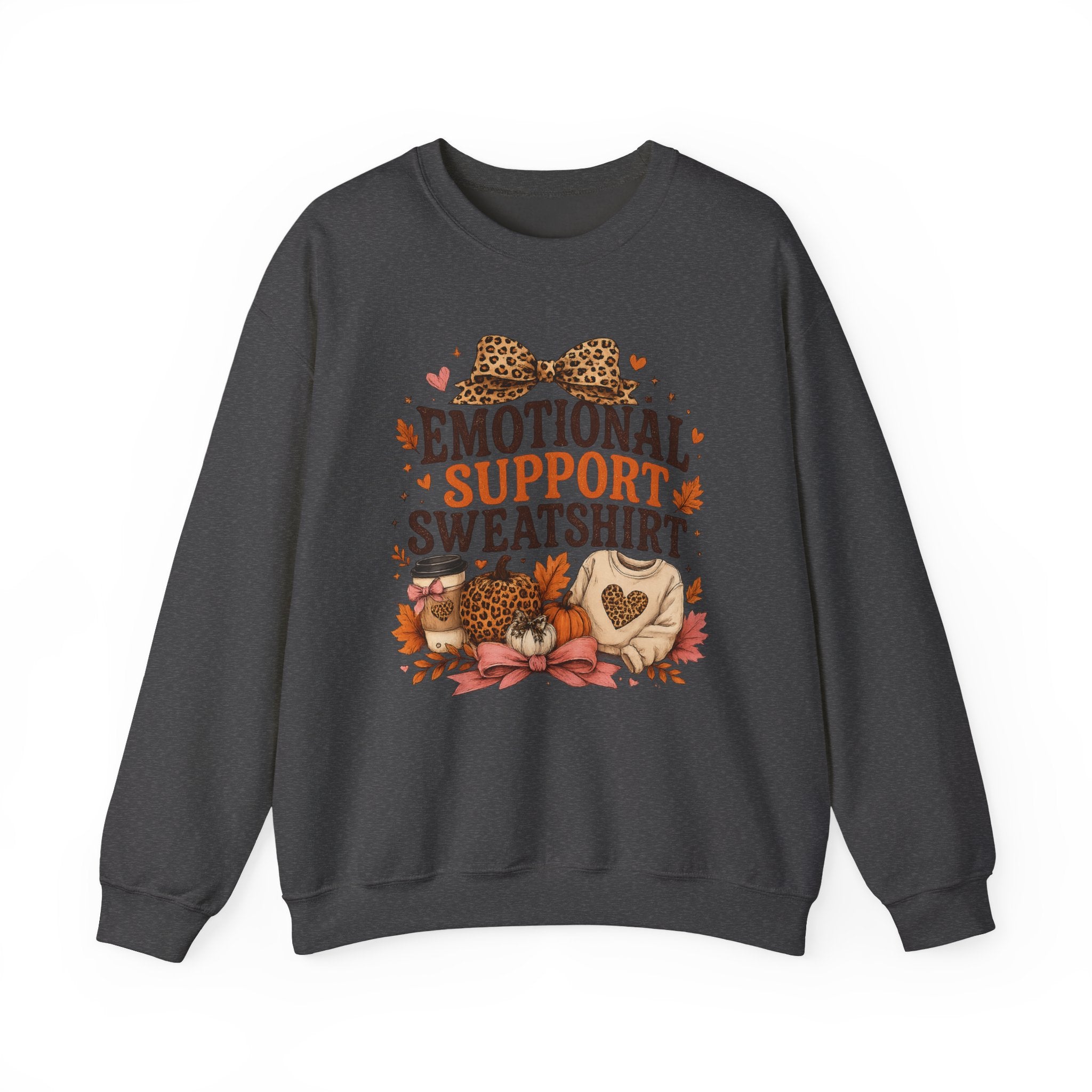 Emotional Support Sweatshirt Crewneck - Cozy Fall Leopard Pumpkin Design