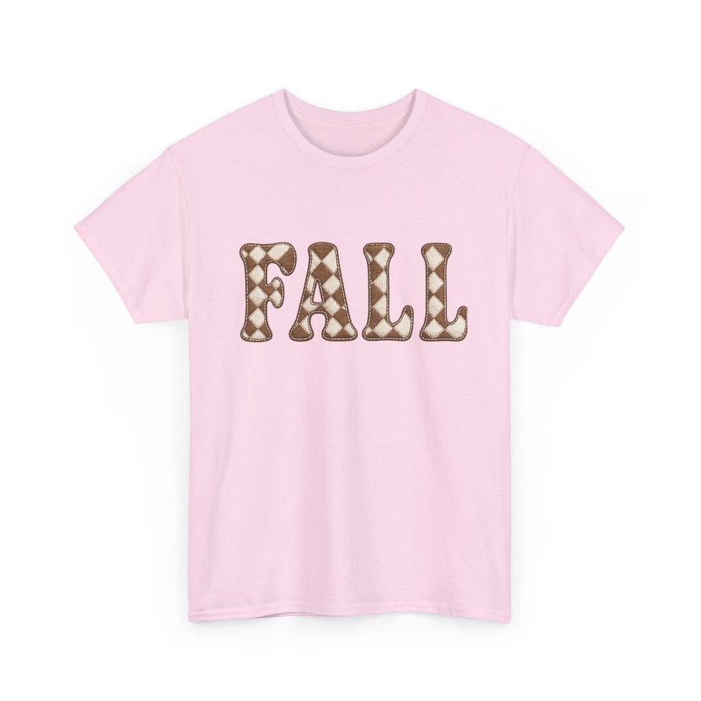 Fall Pumpkin Pattern T-Shirt — Cozy Autumn Tee with 'FALL' Lettering