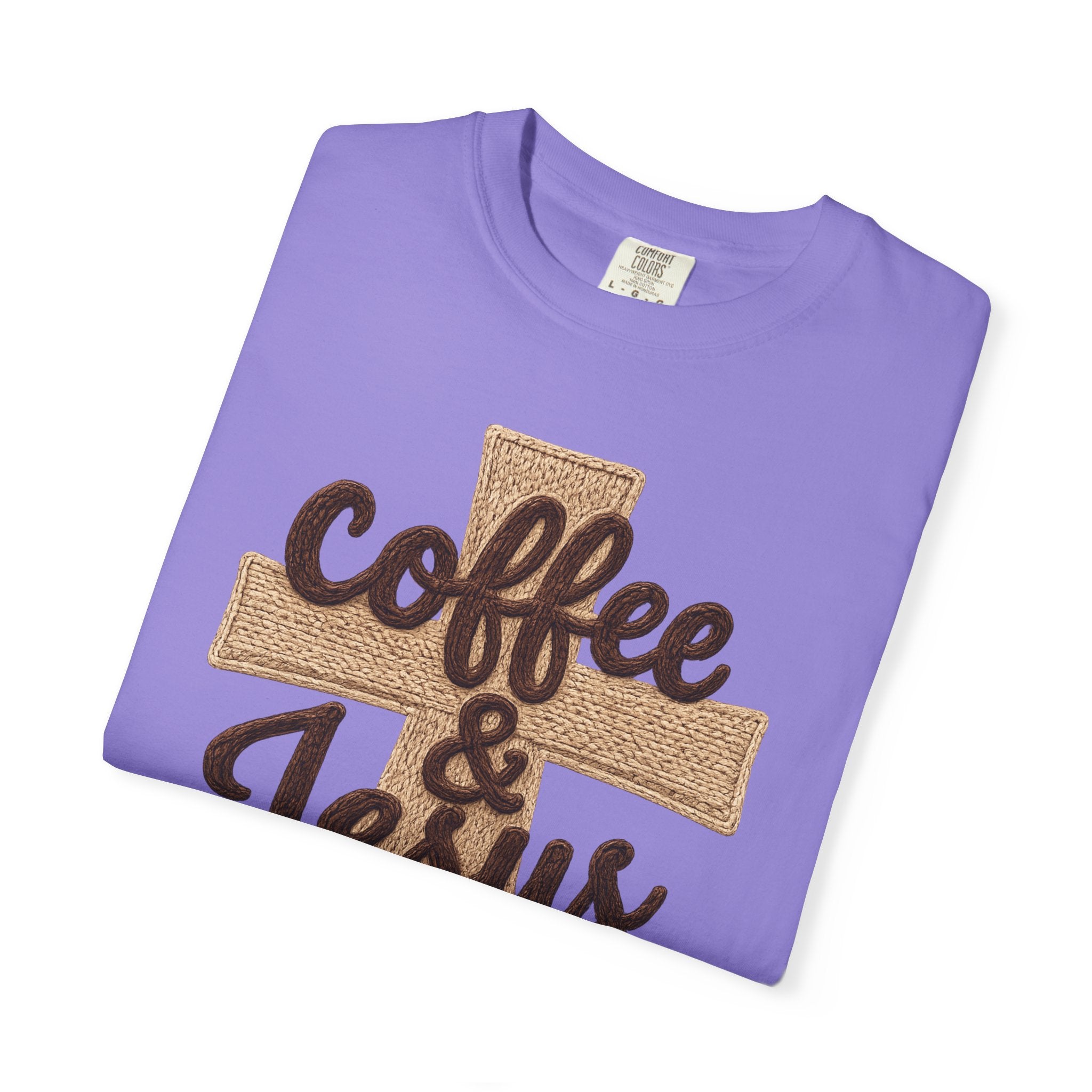 Coffee & Jesus T-Shirt — Christian Faith Graphic Tee with Cross