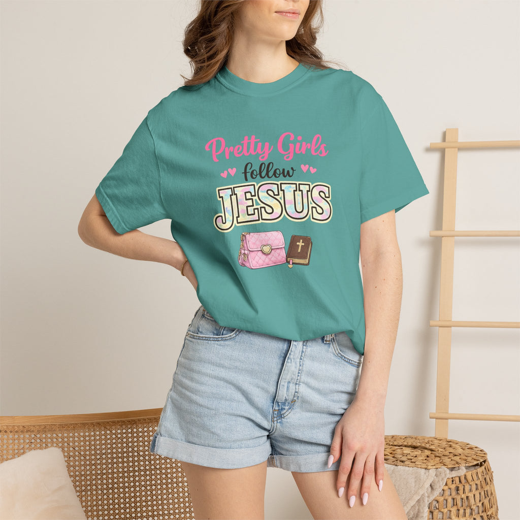 Pretty Girls Follow Jesus T-Shirt — Pink Faith Graphic Tee