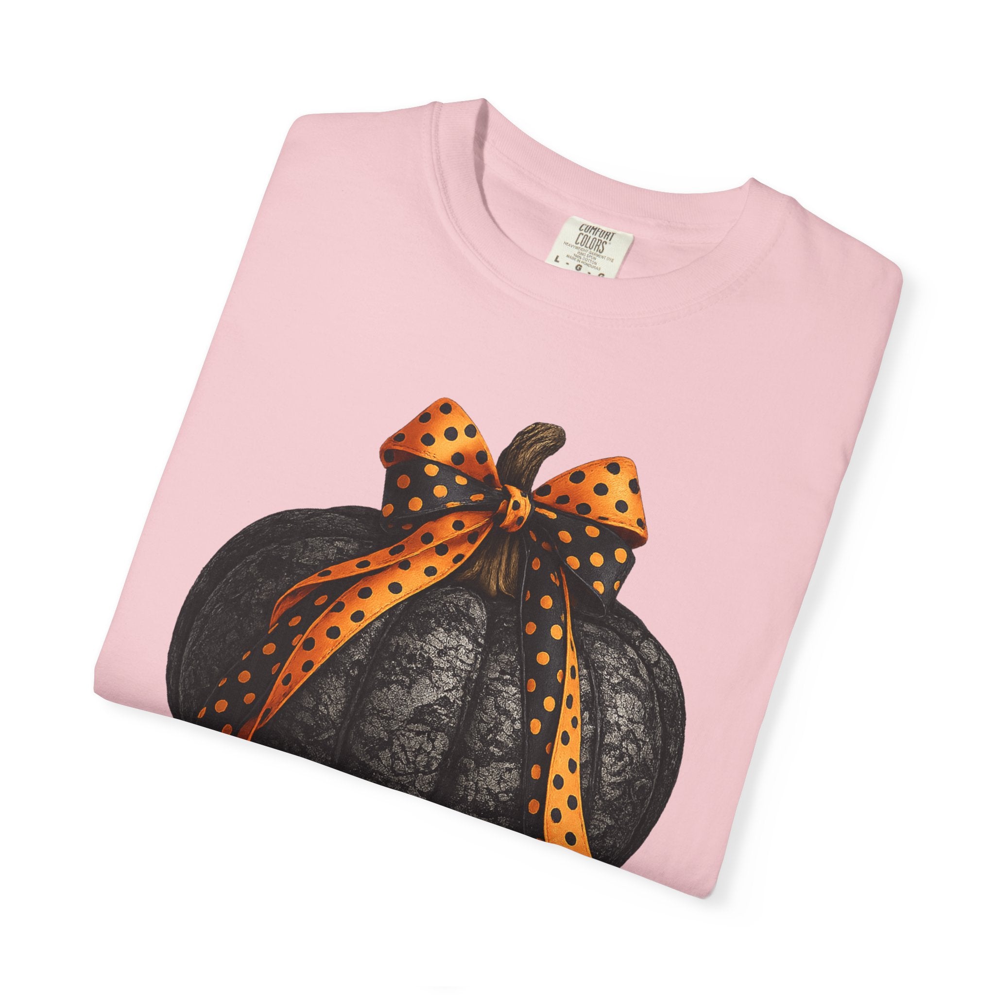 Halloween Black Pumpkin T‑Shirt with Polka Dot Bow