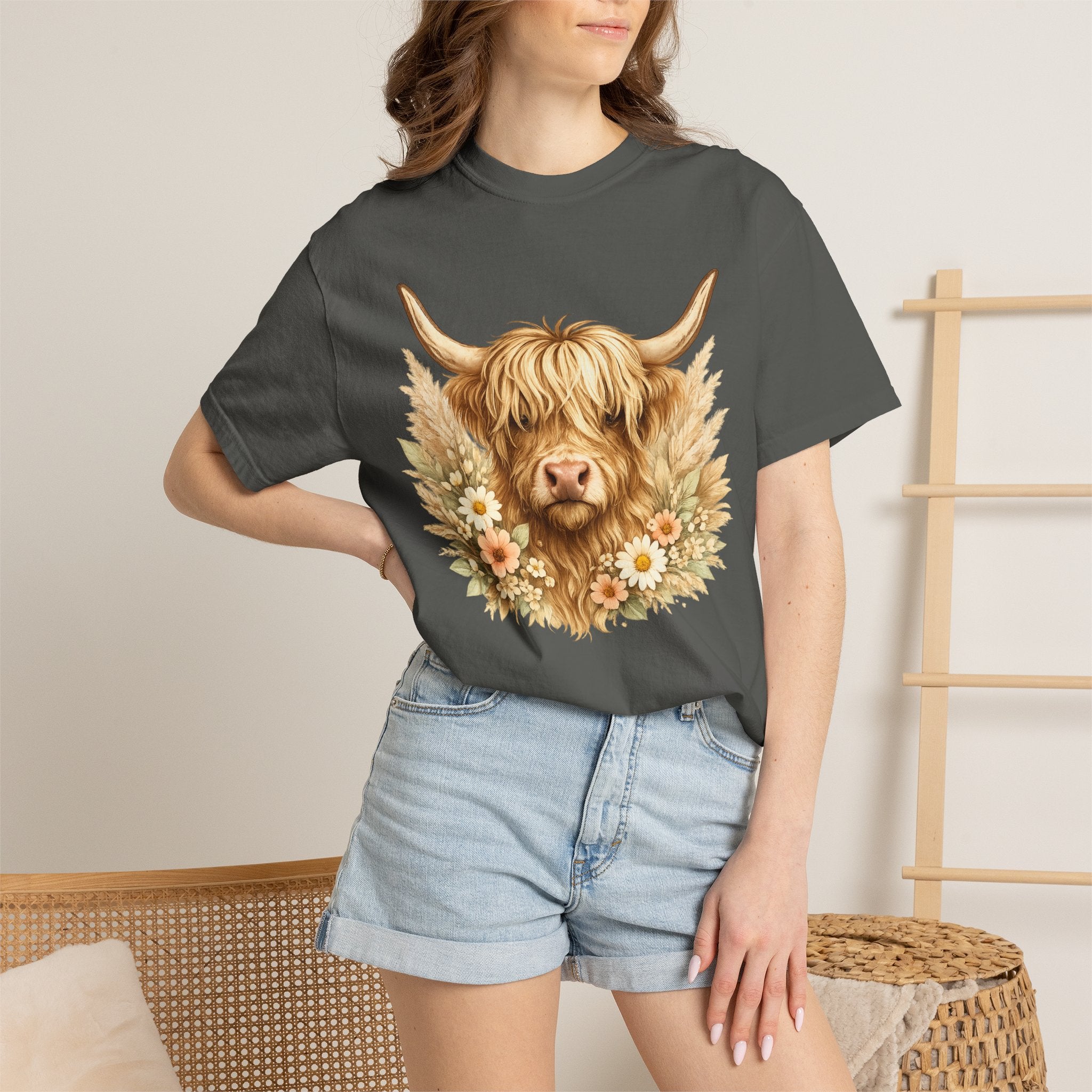 Highland Cow Floral T-Shirt — Cute Scottish Highland Cattle Tee