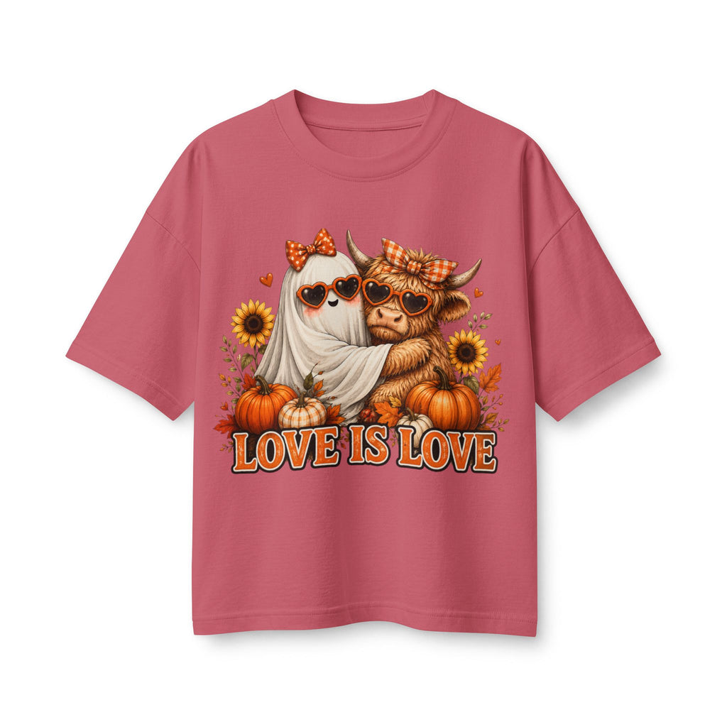 Love Is Love Fall Cow & Ghost T-Shirt — Cute Autumn Pride Tee