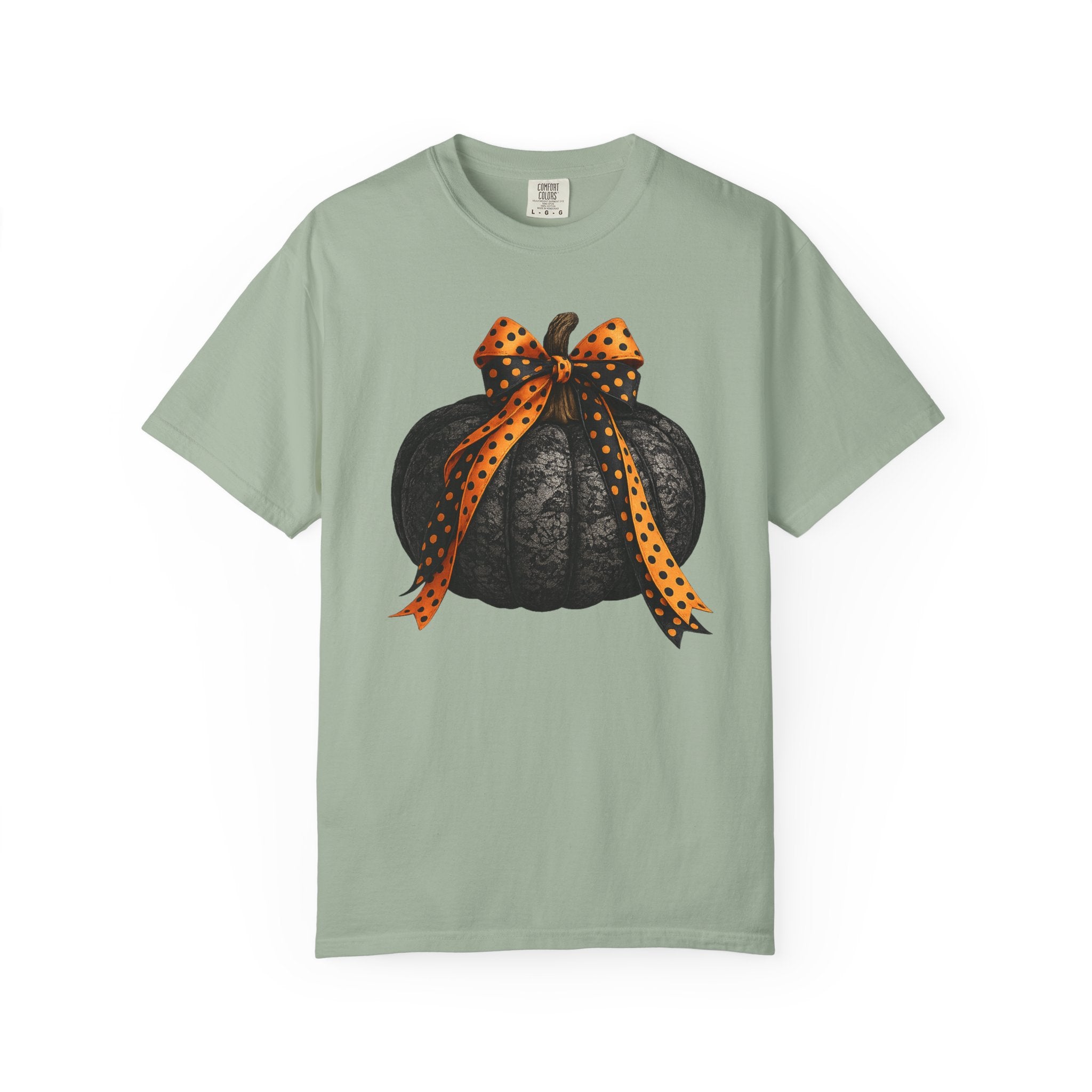 Halloween Black Pumpkin T‑Shirt with Polka Dot Bow