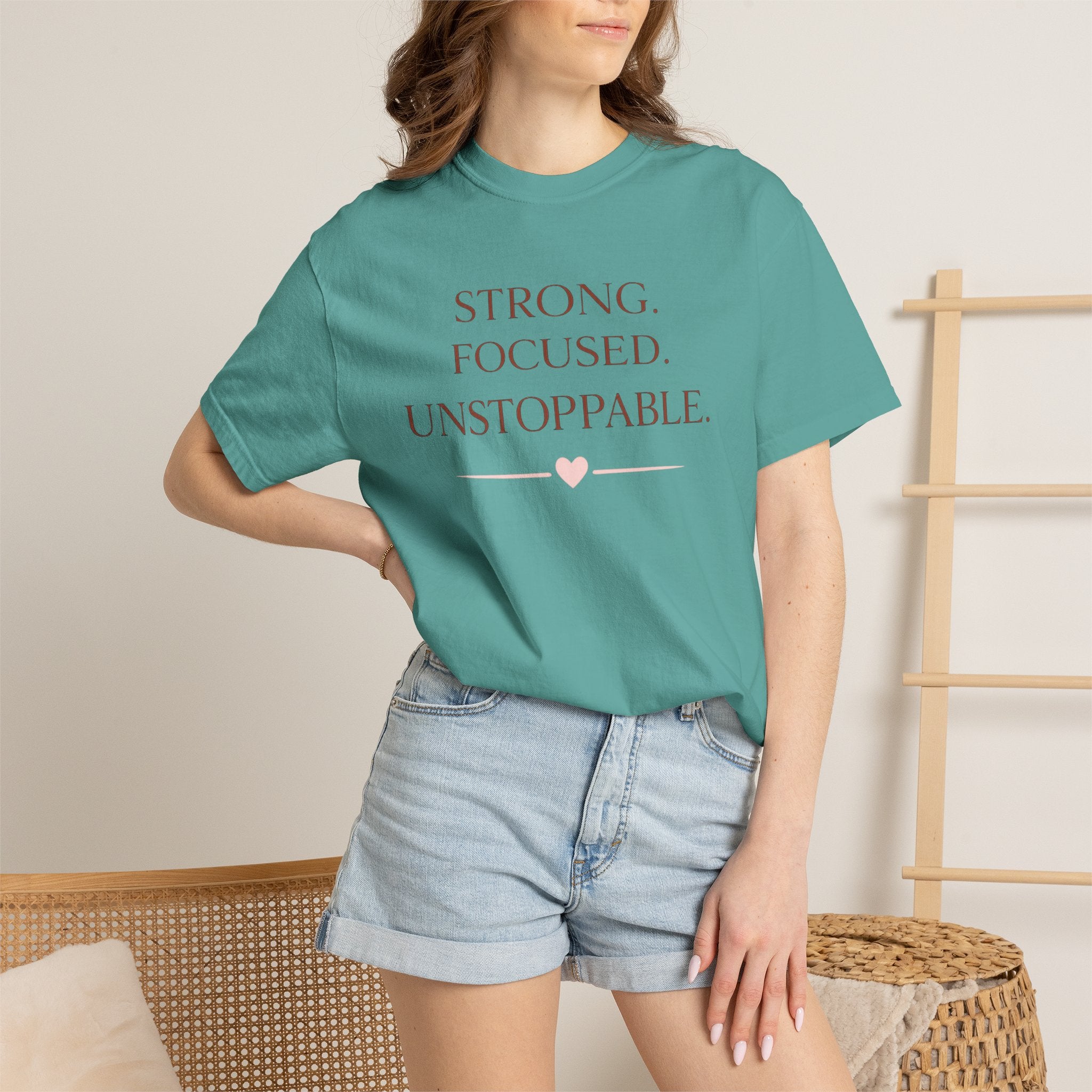 Strong. Focused. Unstoppable. T-Shirt — Motivational Graphic Tee