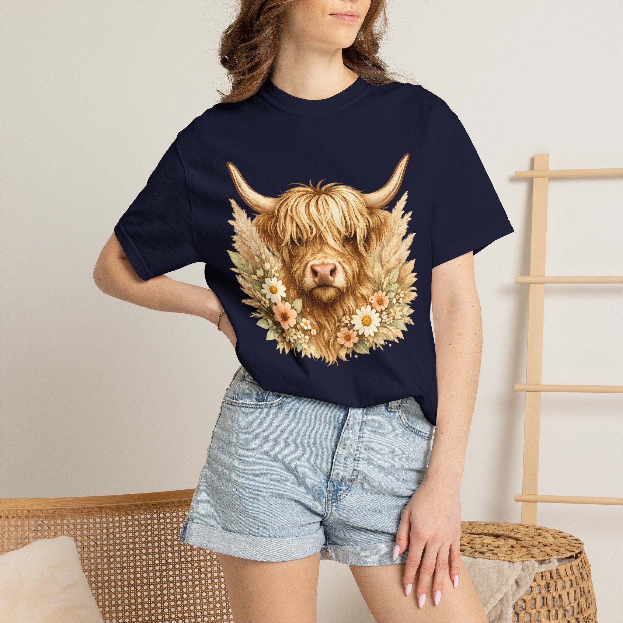 Highland Cow Floral T-Shirt — Cute Scottish Highland Cattle Tee