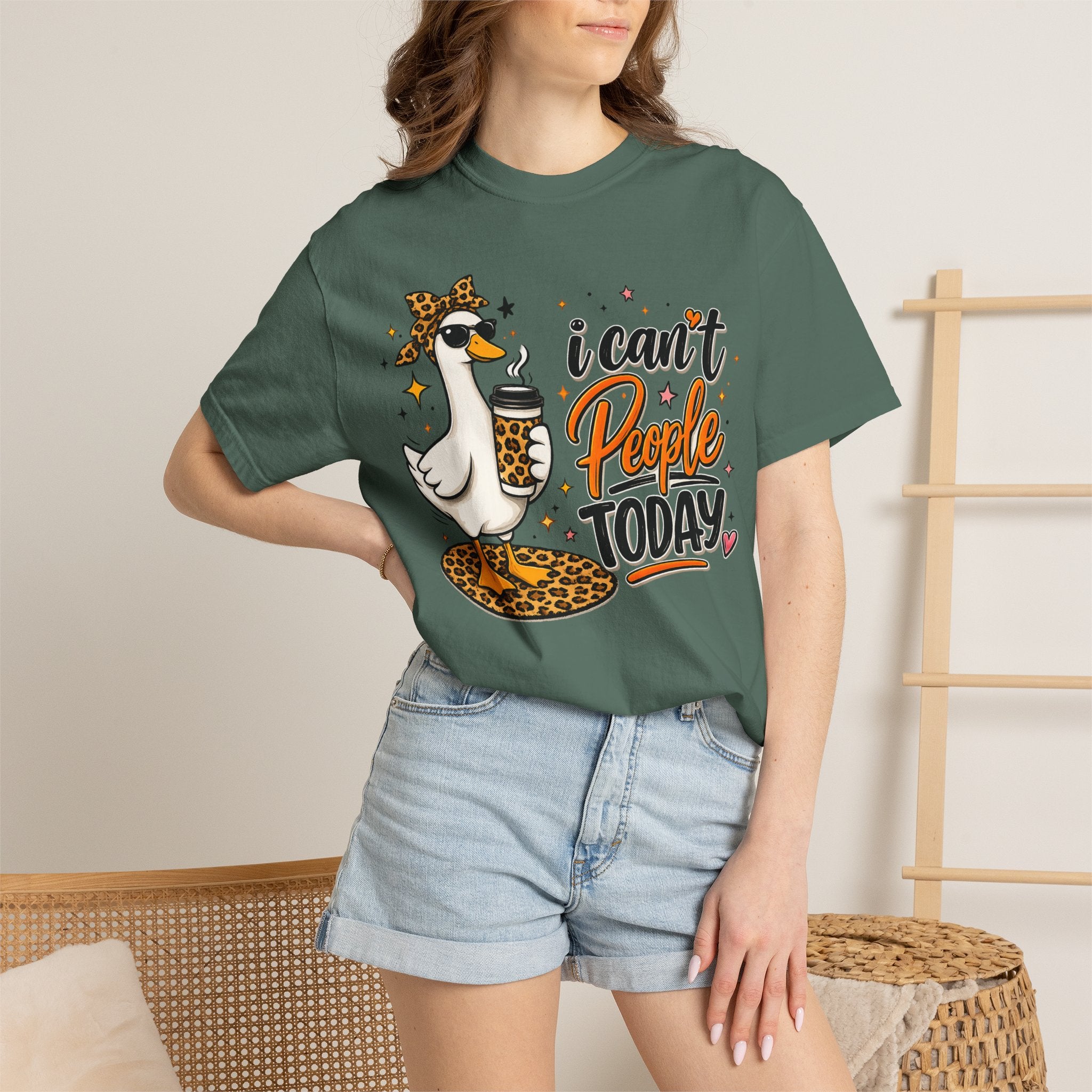 I Can't People Today T-Shirt — Leopard Duck Graphic Tee for Introverts