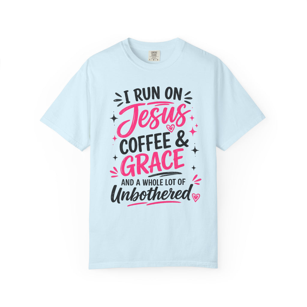 Christian Graphic T-Shirt - "I Run on Jesus, Coffee & Grace" Faith Tee