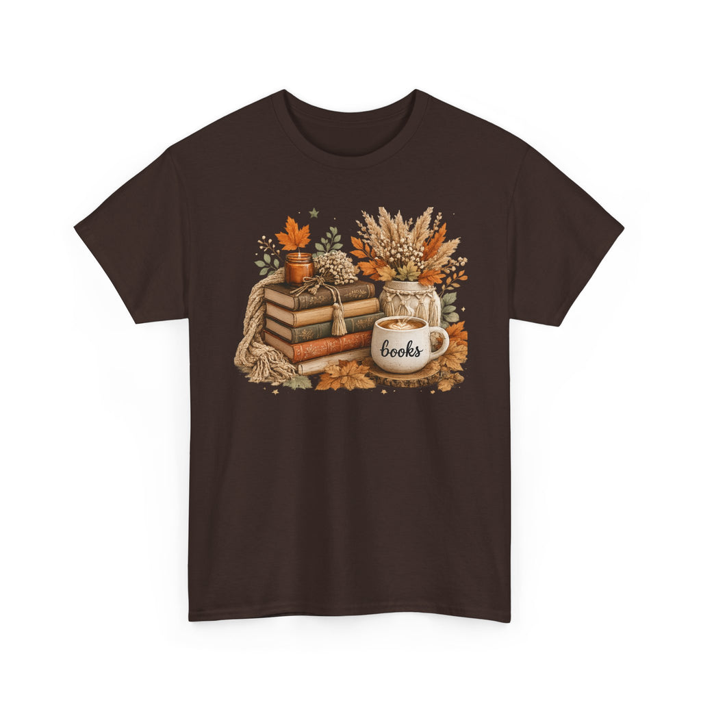 Cozy Autumn Books Tee — Fall Booklover Graphic T-Shirt