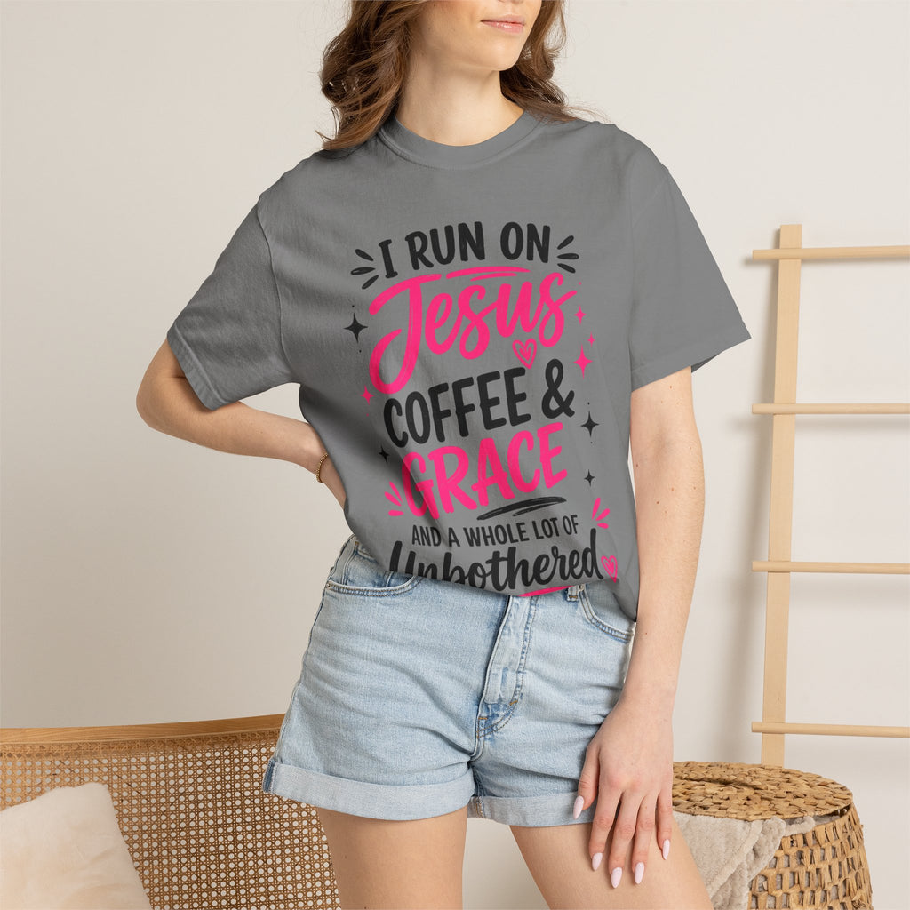 Christian Graphic T-Shirt - "I Run on Jesus, Coffee & Grace" Faith Tee