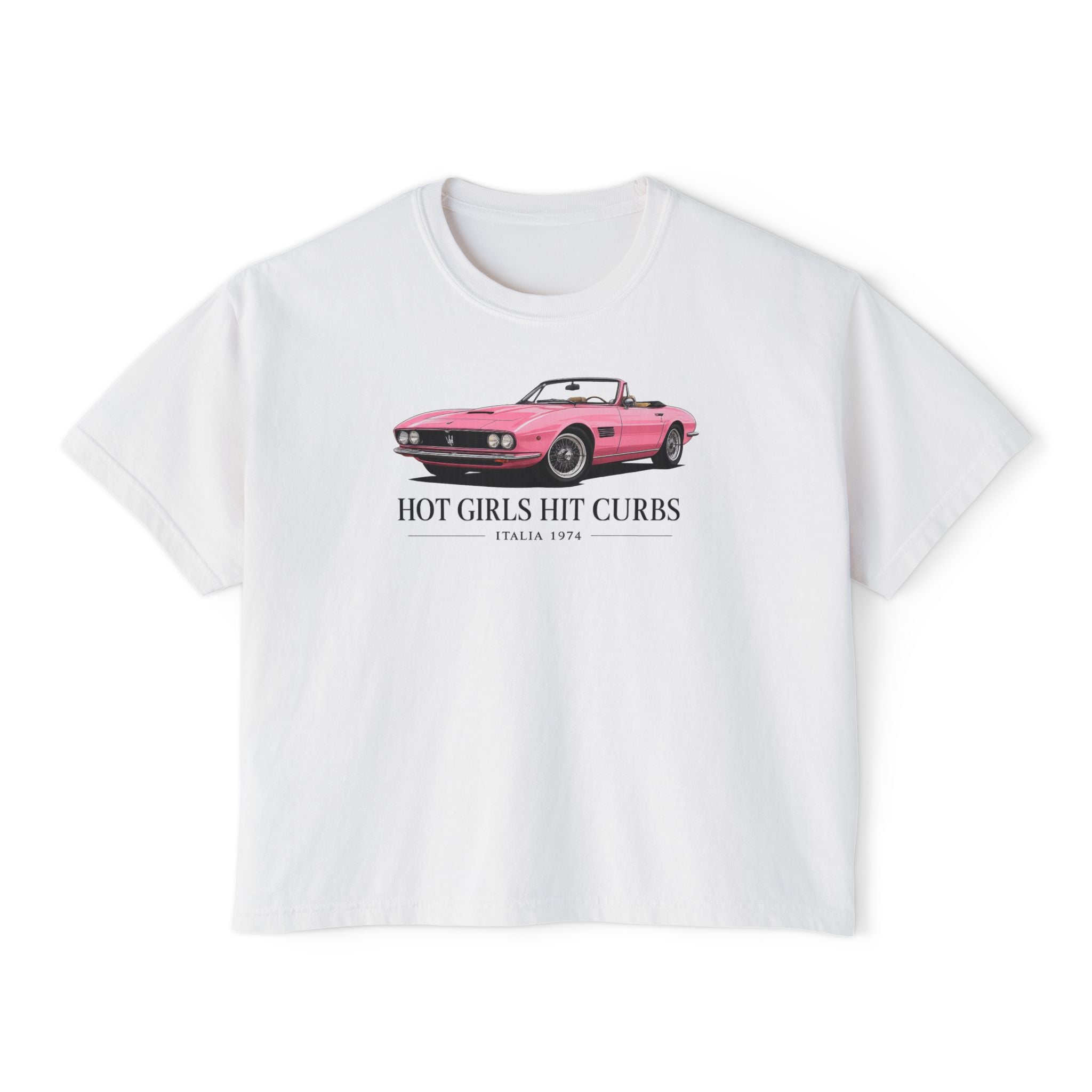 Women's Boxy Tee — 'Hot Girls Hit Curbs' Pink Convertible Graphic Crop Top