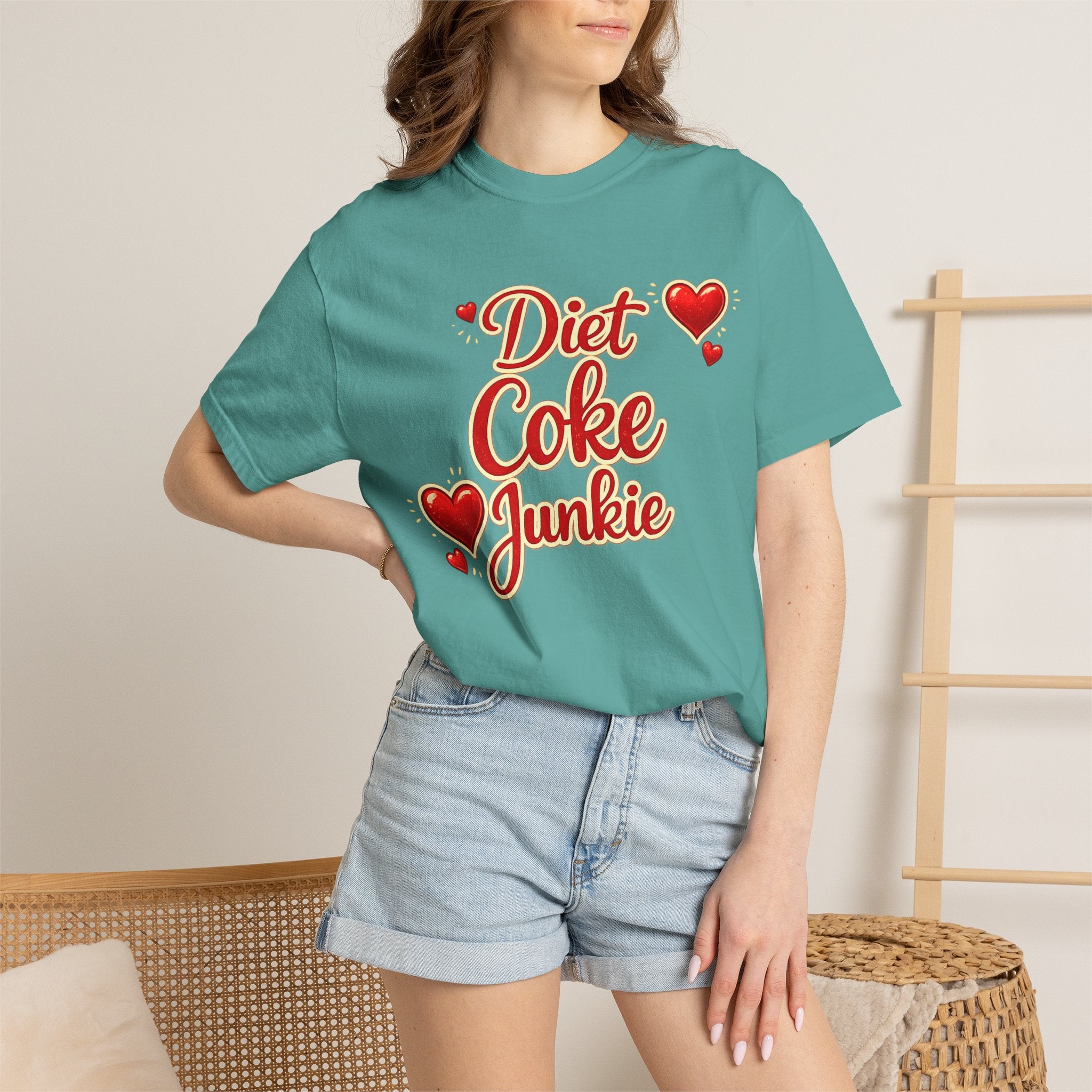 Diet Coke Junkie T‑Shirt — Retro Script Heart Graphic Tee