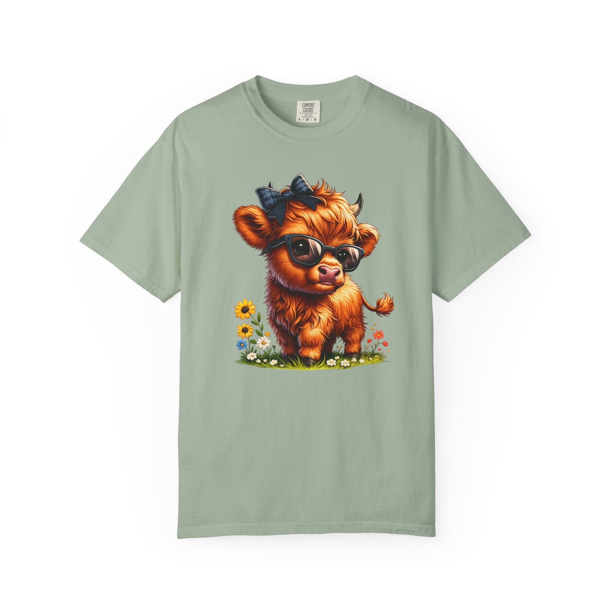 Cute Highland Calf T‑Shirt — Cool Sunglasses Cow with Flowers