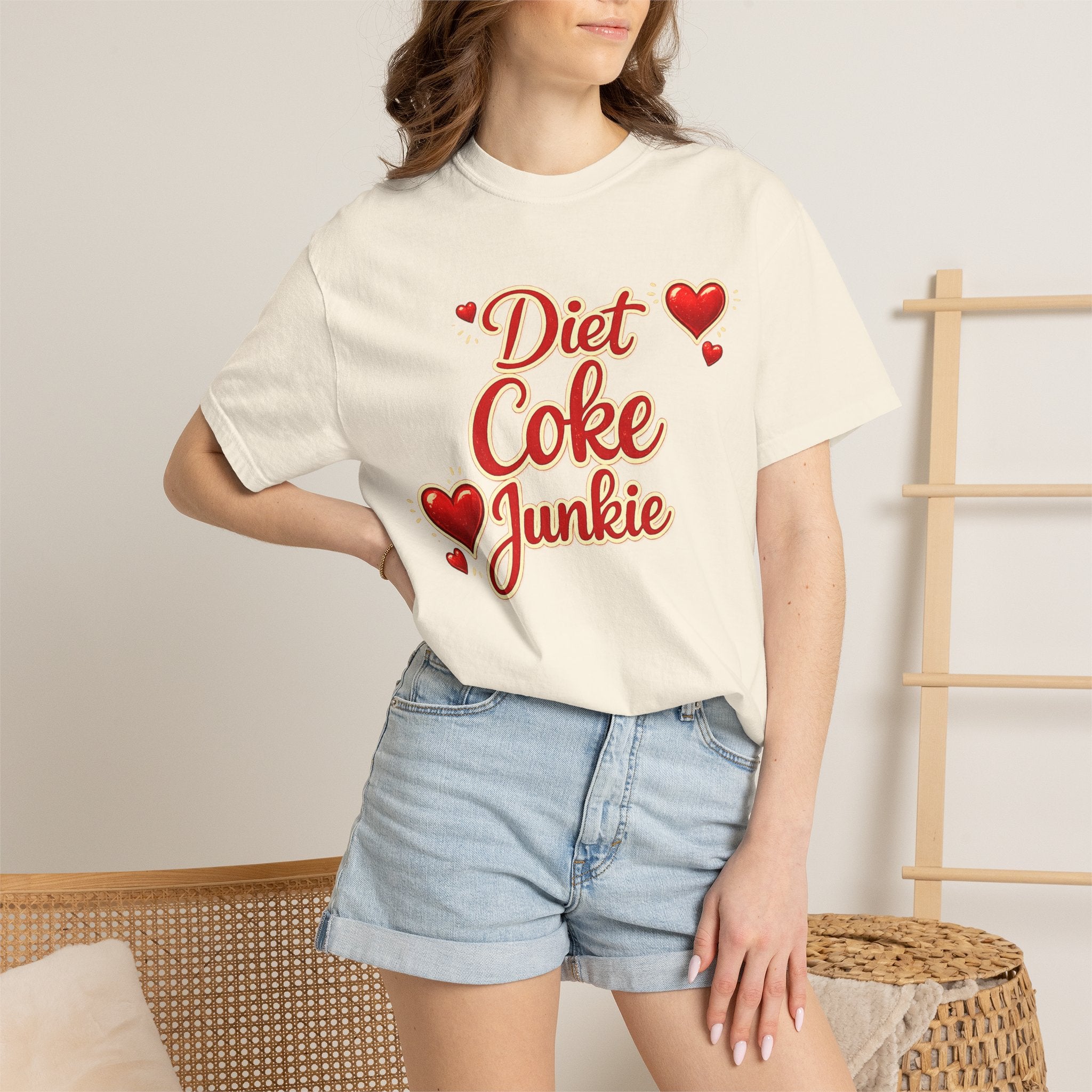 Diet Coke Junkie T‑Shirt — Retro Script Heart Graphic Tee