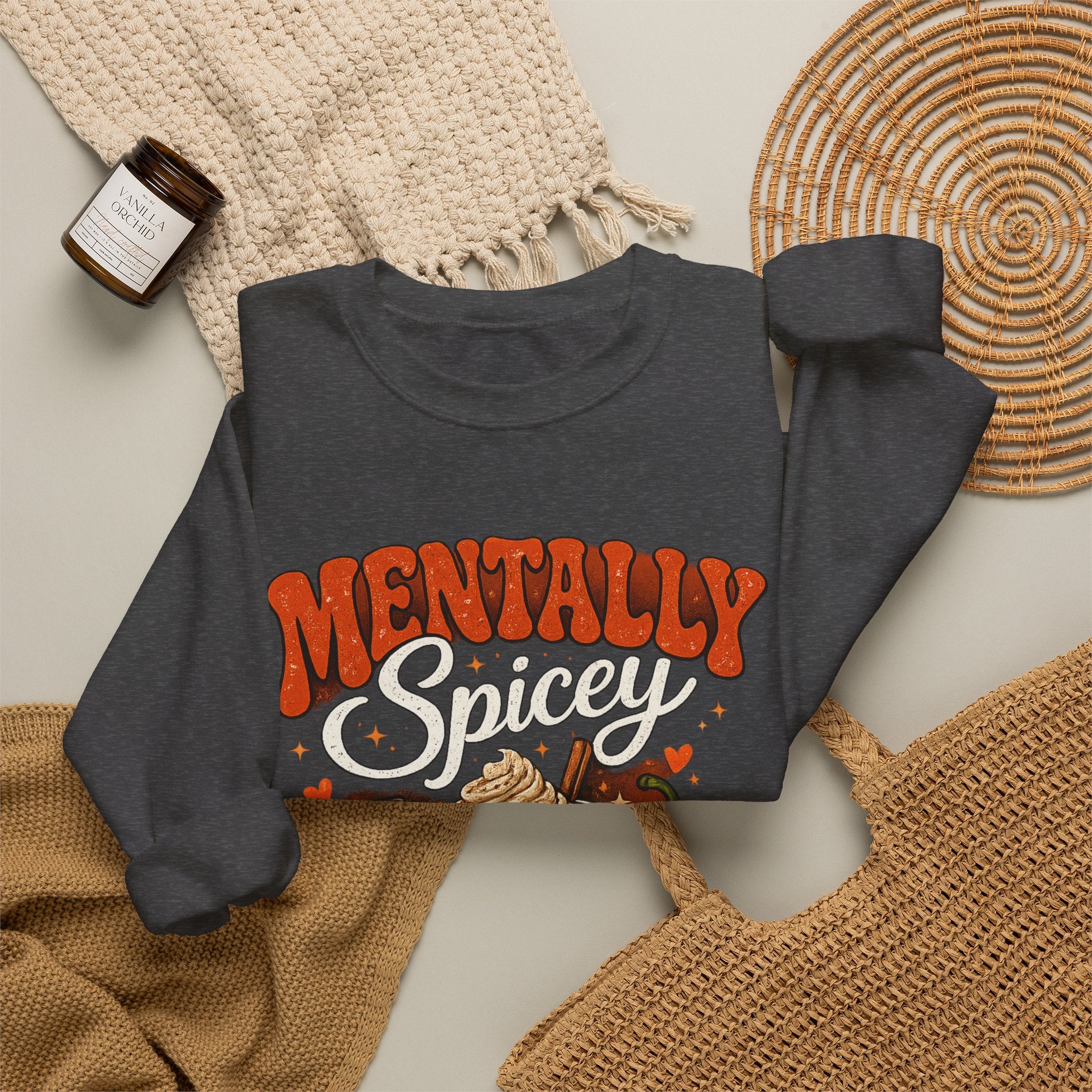 Crewneck Sweatshirt — "Mentally Spicy" Coffee & Chili Graphic