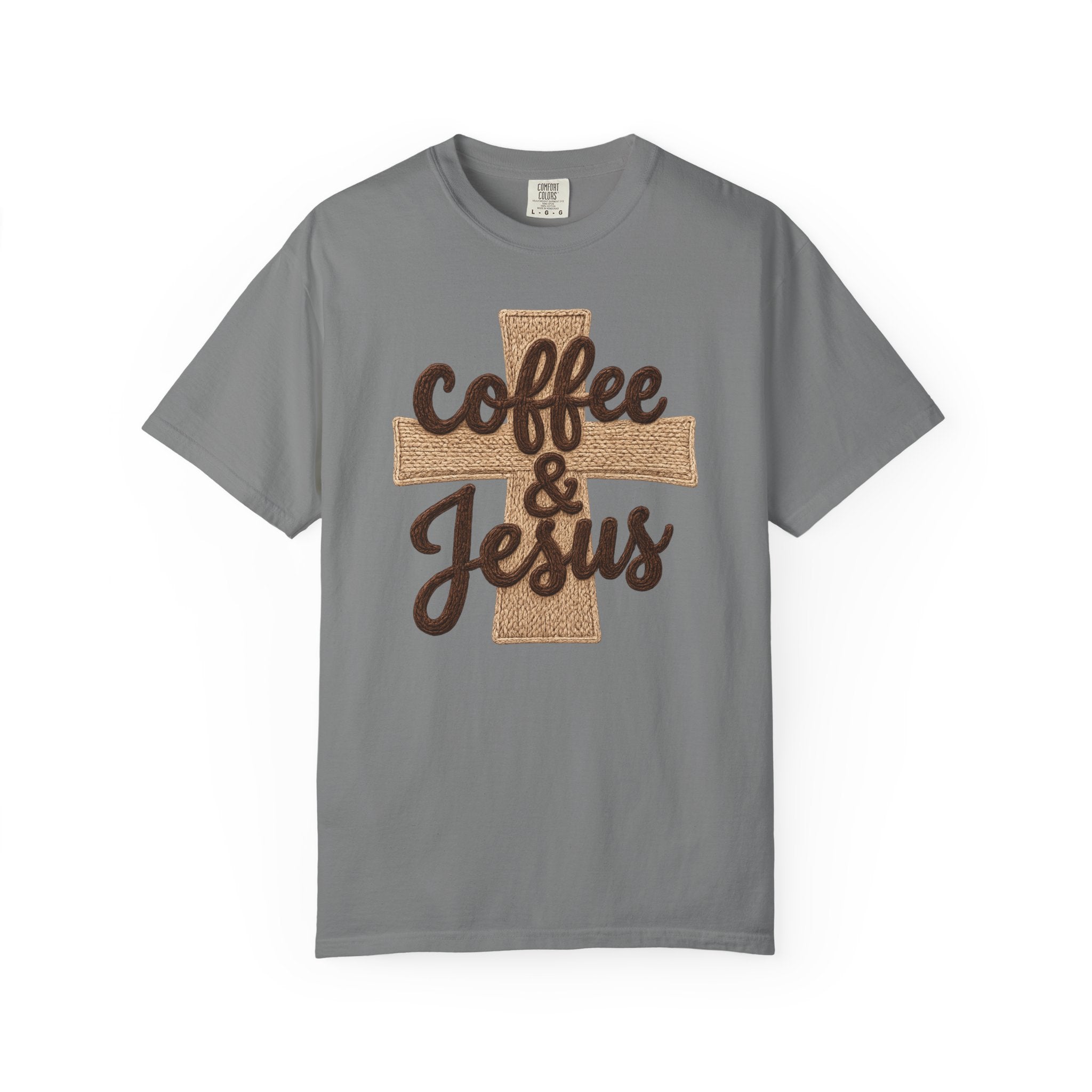 Coffee & Jesus T-Shirt — Christian Faith Graphic Tee with Cross