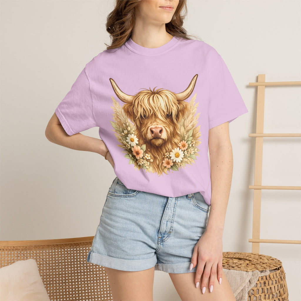 Highland Cow Floral T-Shirt — Cute Scottish Highland Cattle Tee