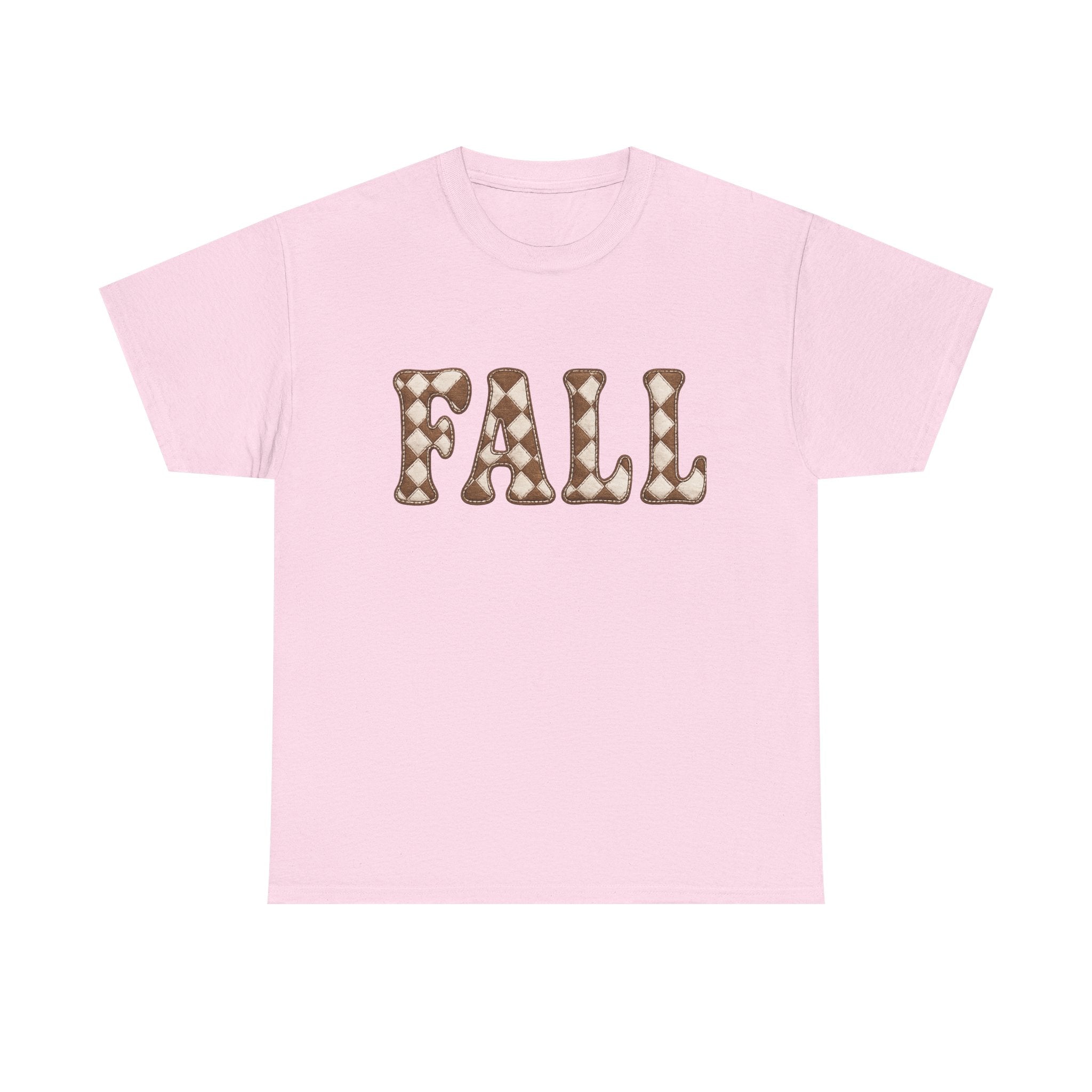 Fall Pumpkin Pattern T-Shirt — Cozy Autumn Tee with 'FALL' Lettering