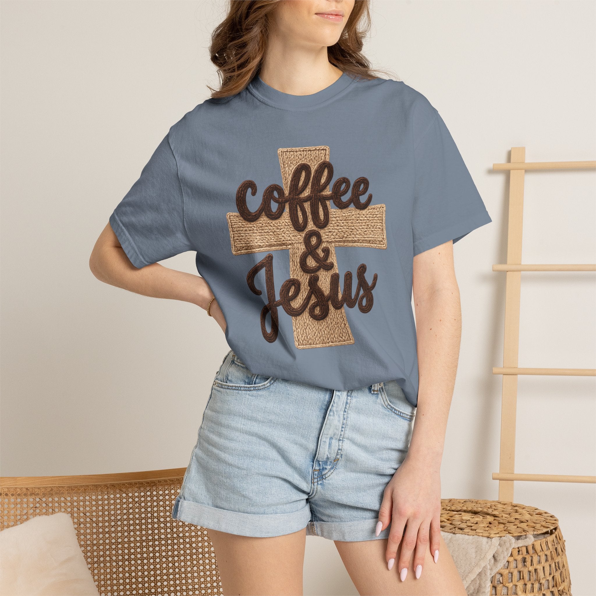 Coffee & Jesus T-Shirt — Christian Faith Graphic Tee with Cross