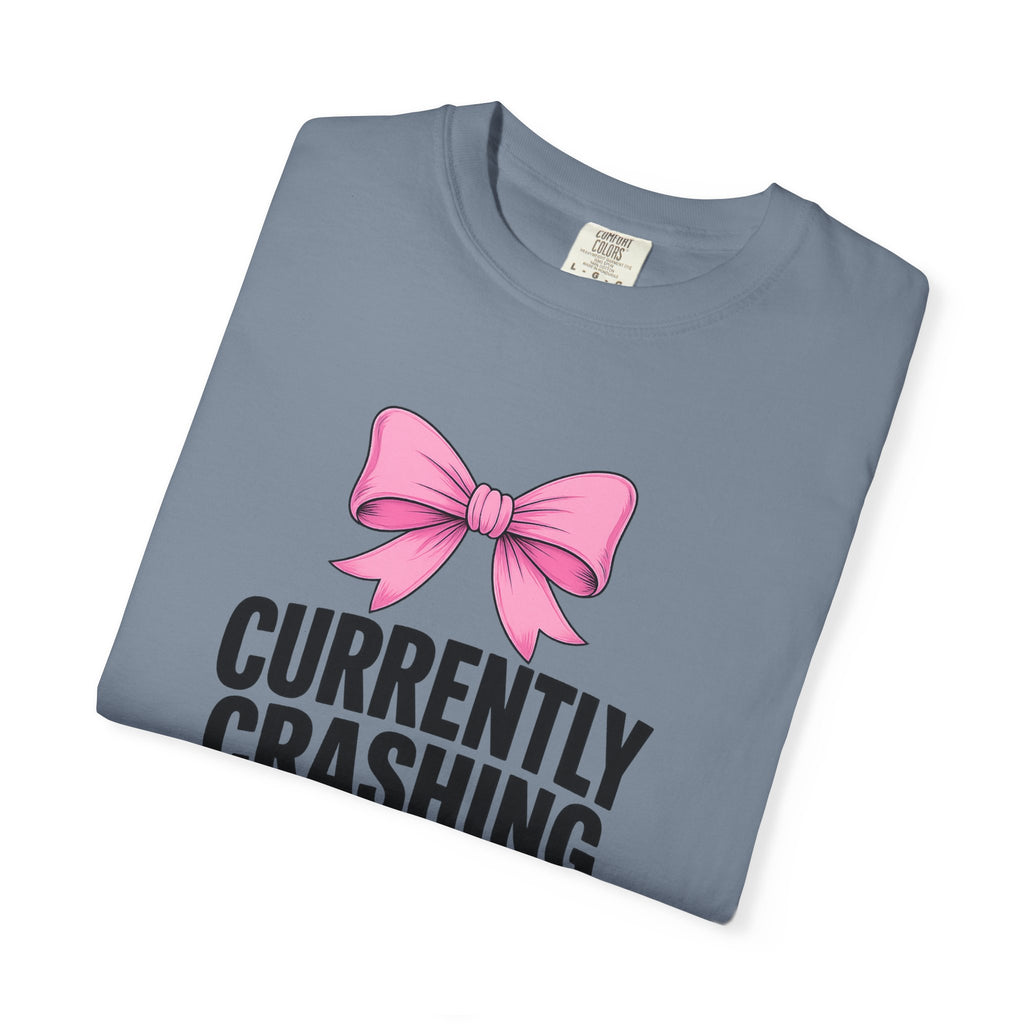 T-Shirt — "Currently Crashing Out" Pink Bow Graphic Tee