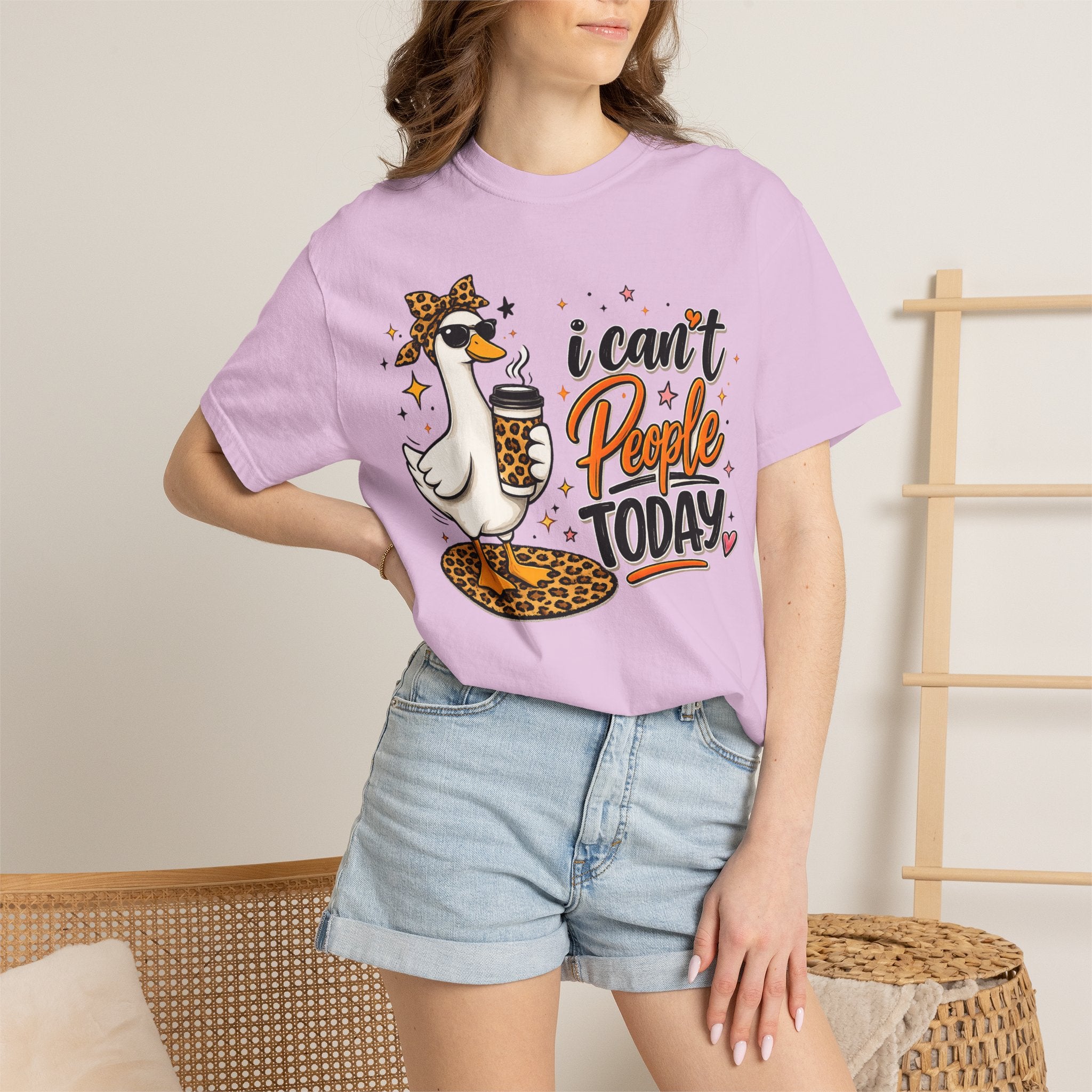 I Can't People Today T-Shirt — Leopard Duck Graphic Tee for Introverts