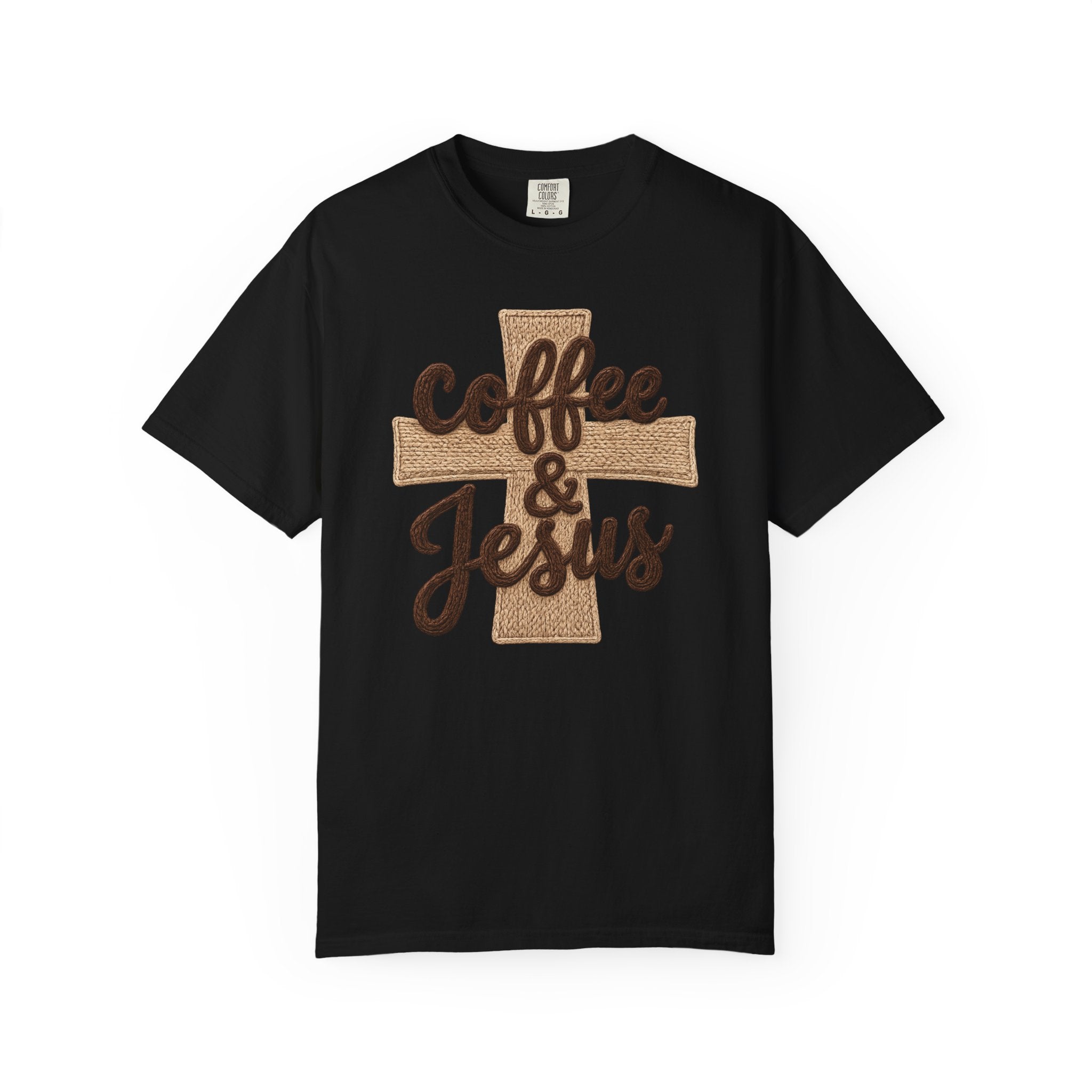 Coffee & Jesus T-Shirt — Christian Faith Graphic Tee with Cross