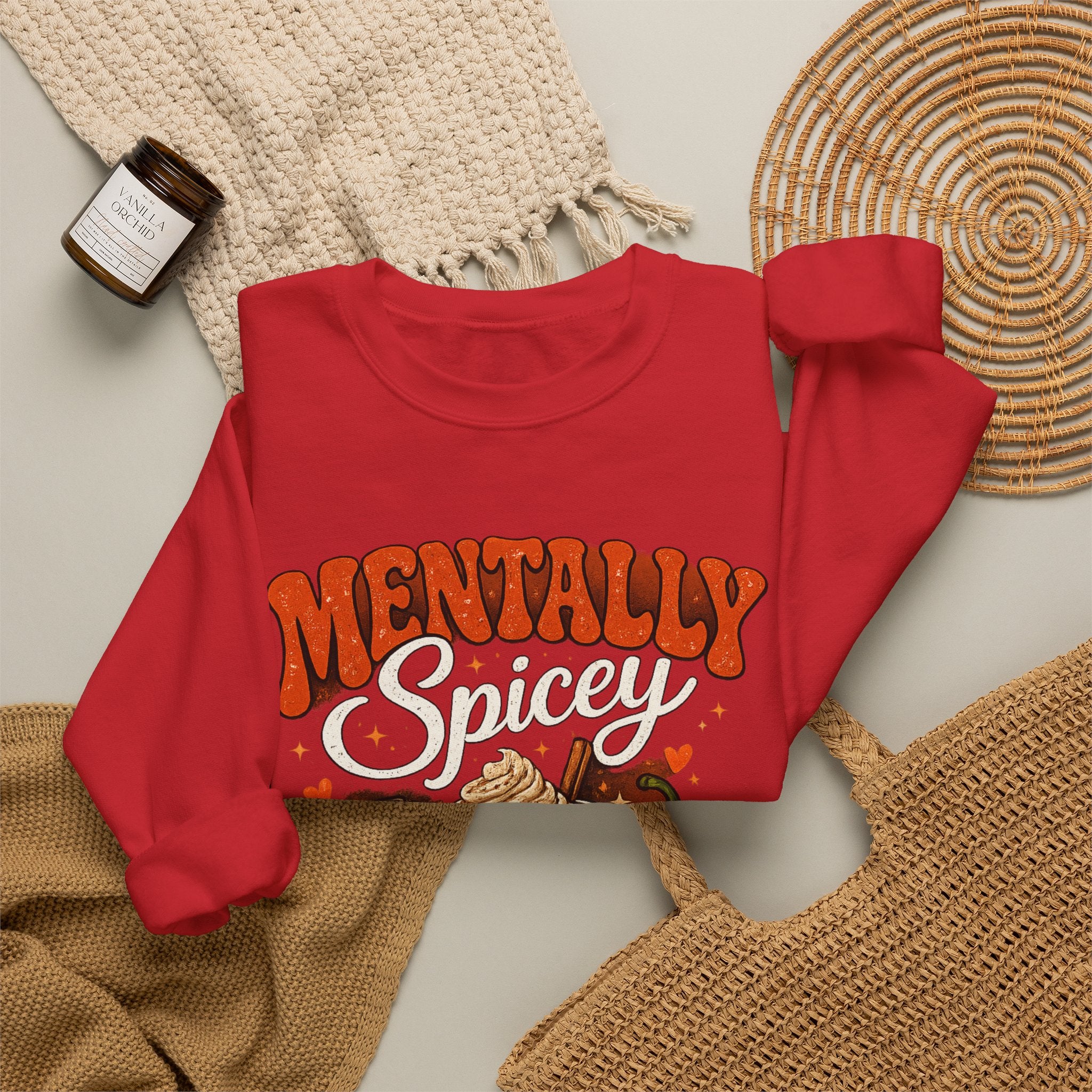 Crewneck Sweatshirt — "Mentally Spicy" Coffee & Chili Graphic