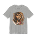 Lion and Woman Floral Portrait Tee — Spiritual Boho Graphic T-Shirt