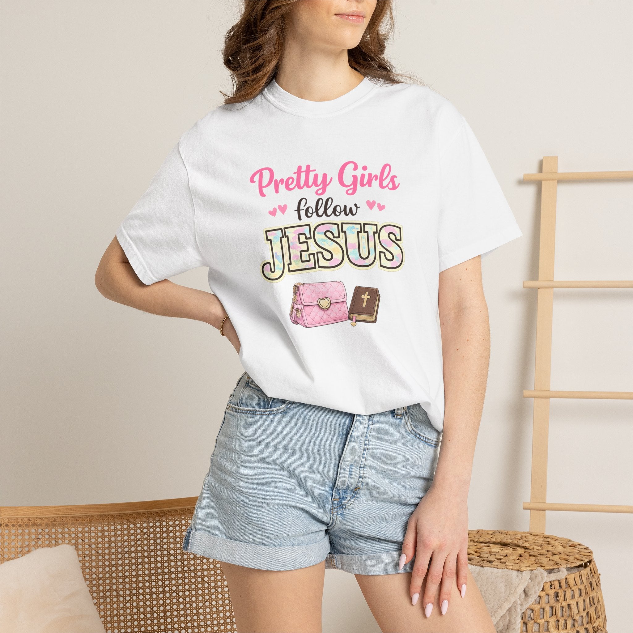 Pretty Girls Follow Jesus T-Shirt — Pink Faith Graphic Tee