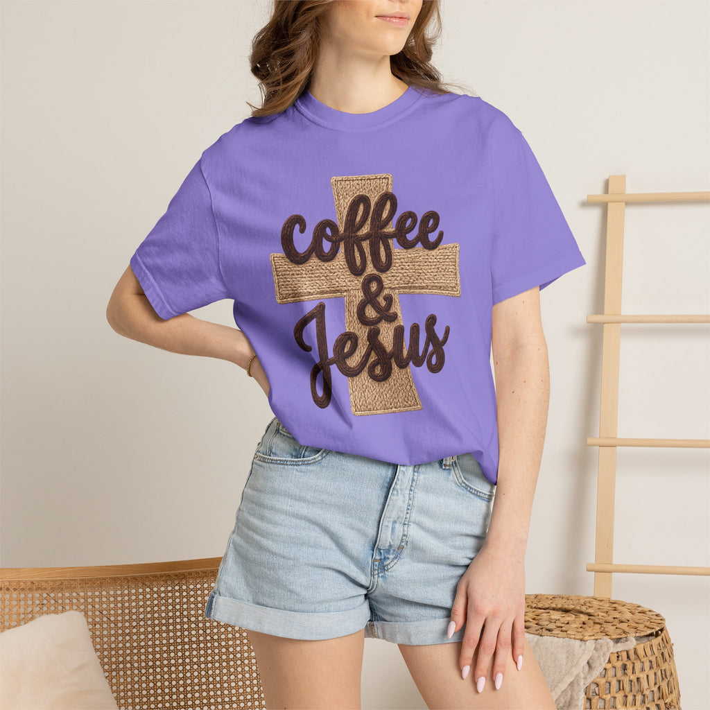 Coffee & Jesus T-Shirt — Christian Faith Graphic Tee with Cross