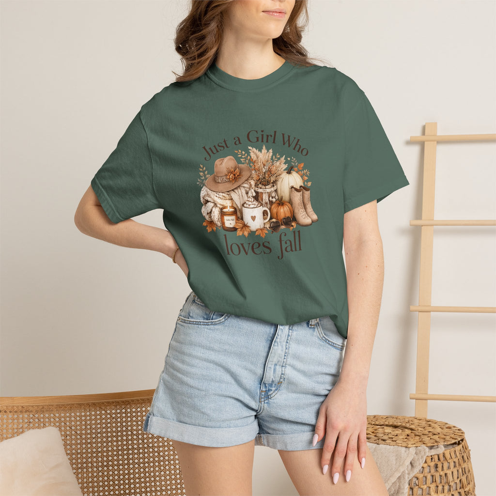 Fall Vibes Graphic Tee — "Just a Girl Who Loves Fall" Autumn Shirt