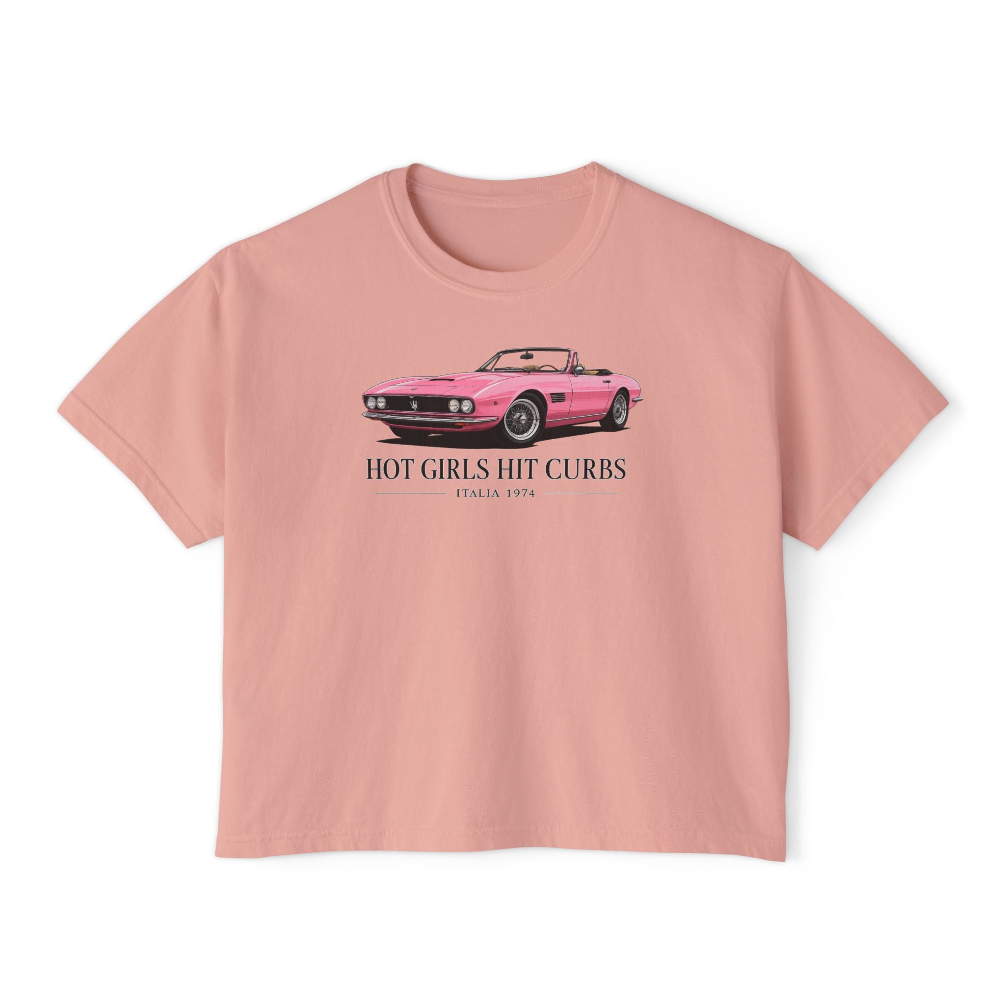 Women's Boxy Tee — 'Hot Girls Hit Curbs' Pink Convertible Graphic Crop Top