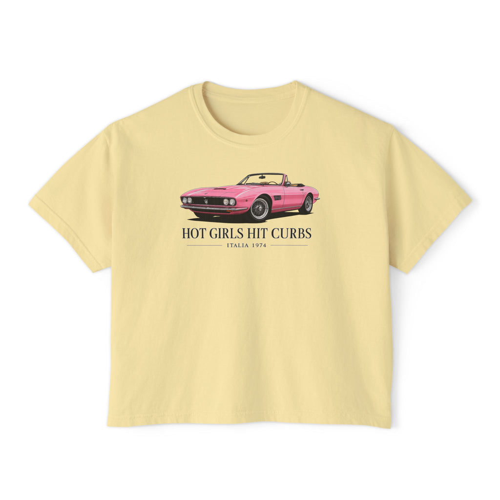 Women's Boxy Tee — 'Hot Girls Hit Curbs' Pink Convertible Graphic Crop Top