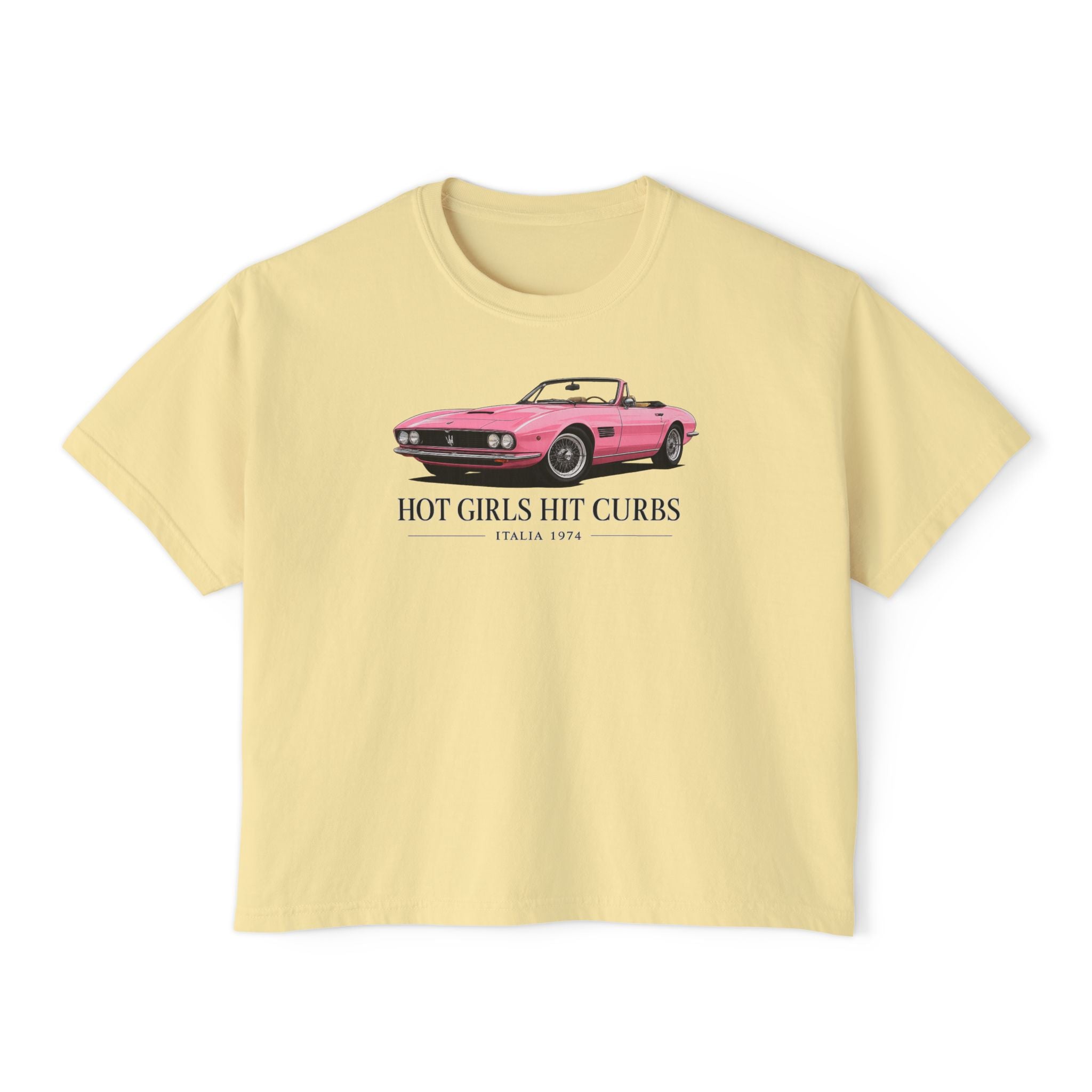 Women's Boxy Tee — 'Hot Girls Hit Curbs' Pink Convertible Graphic Crop Top