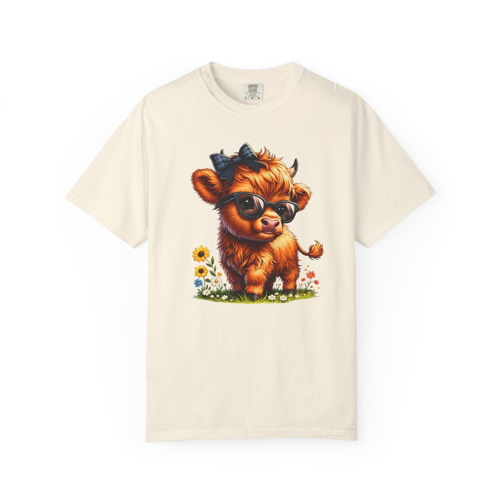 Cute Highland Calf T‑Shirt — Cool Sunglasses Cow with Flowers