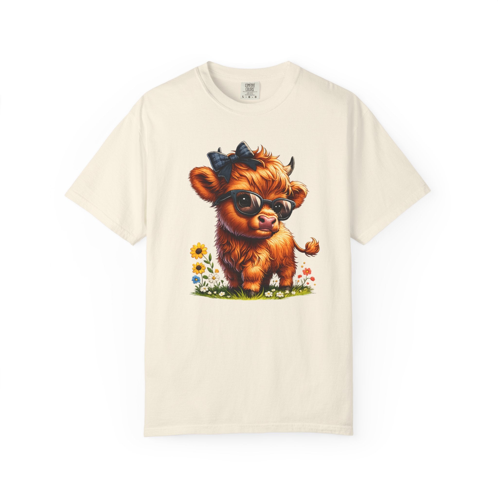 Cute Highland Calf T‑Shirt — Cool Sunglasses Cow with Flowers