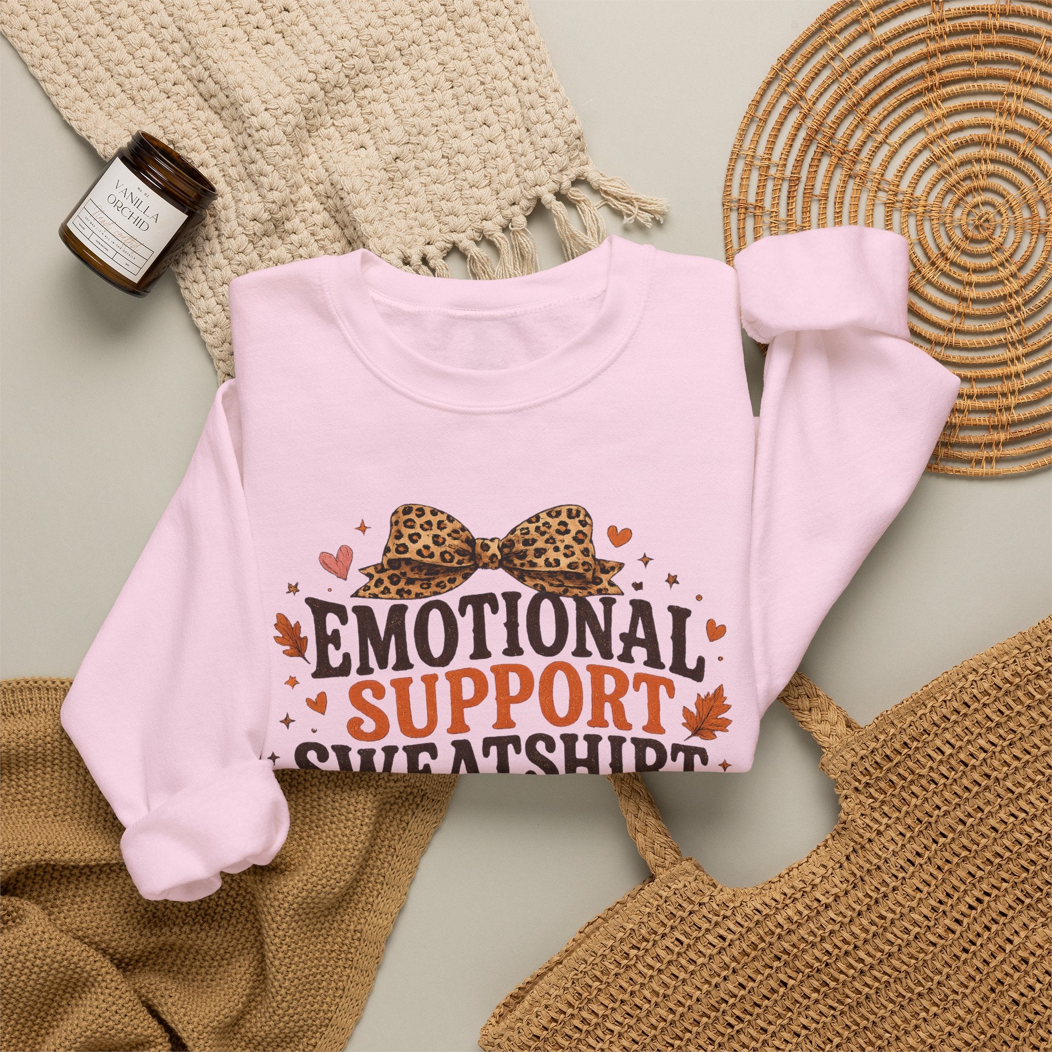 Emotional Support Sweatshirt Crewneck - Cozy Fall Leopard Pumpkin Design