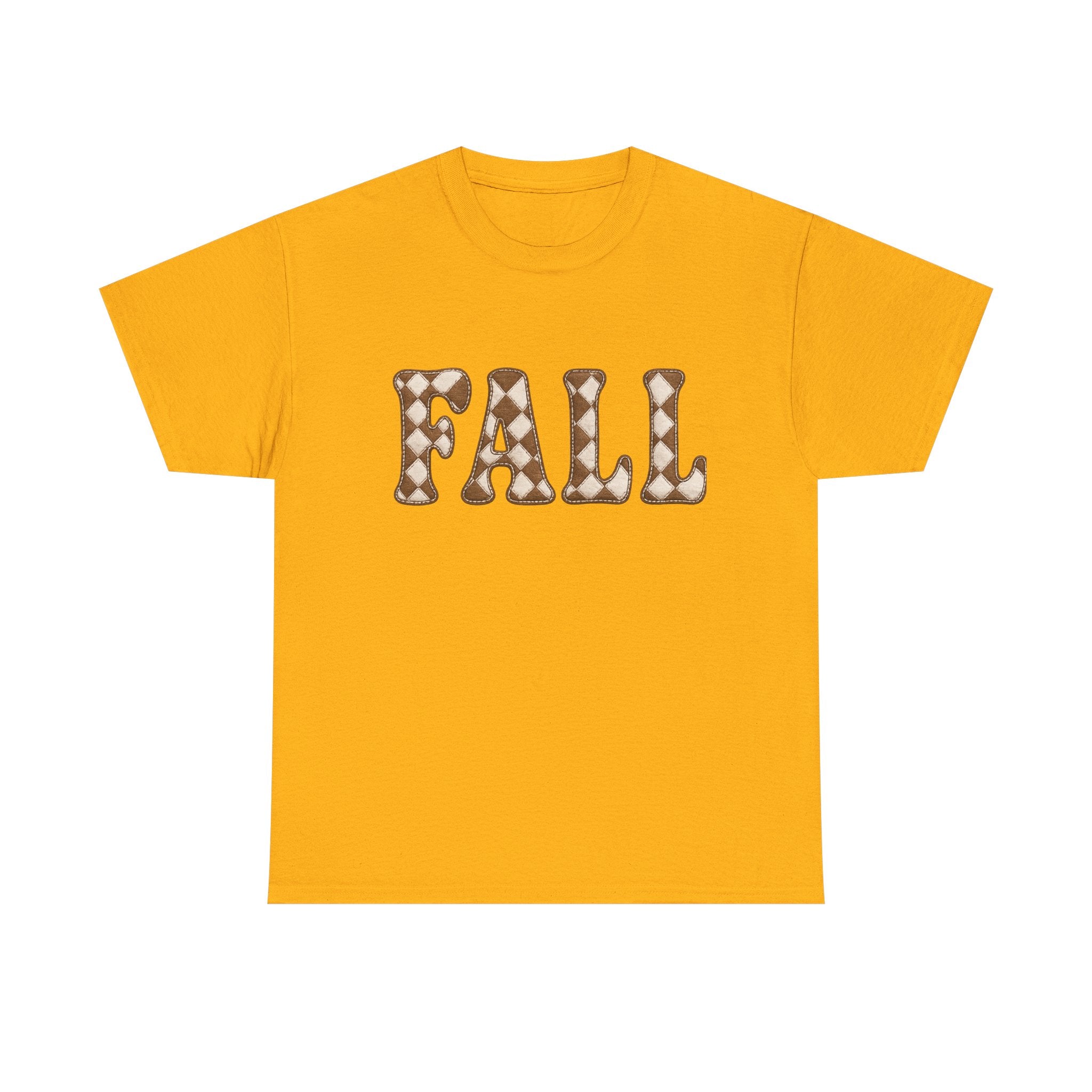 Fall Pumpkin Pattern T-Shirt — Cozy Autumn Tee with 'FALL' Lettering